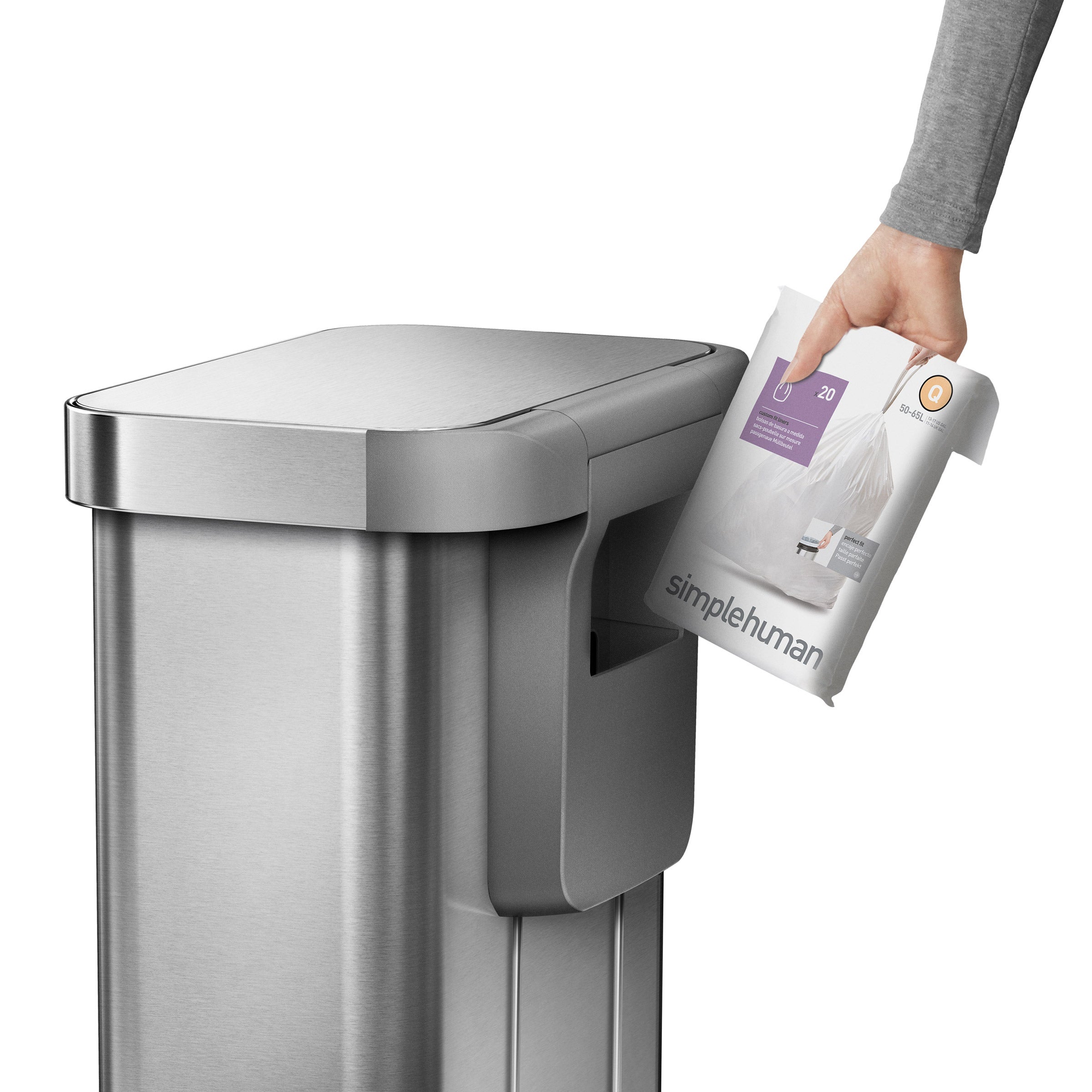 simplehuman 55L Rectangular Step Can and 4.5L Round Step Can with Odorsorb