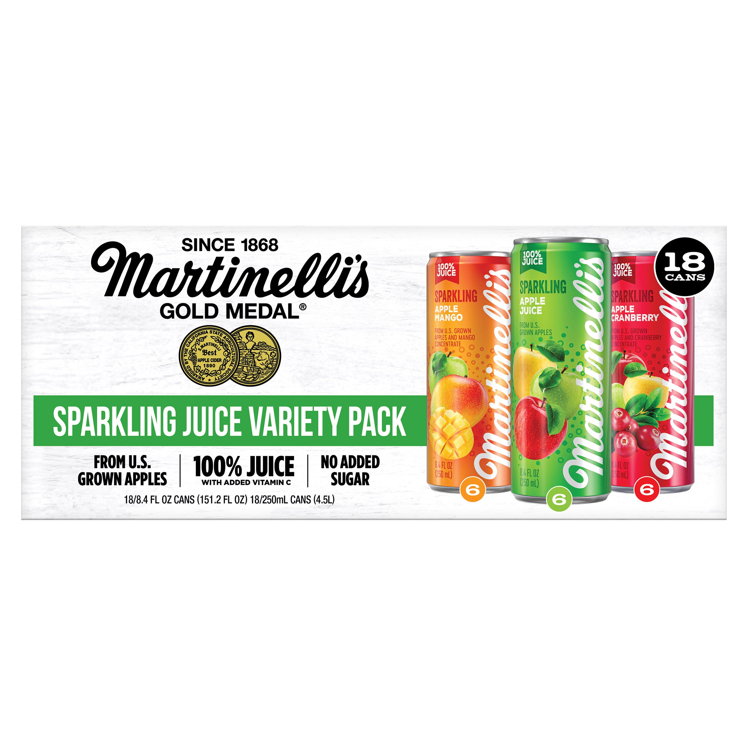 Martinelli's Sparkling Juice, Variety Pack, 8.4 fl oz, 18-count