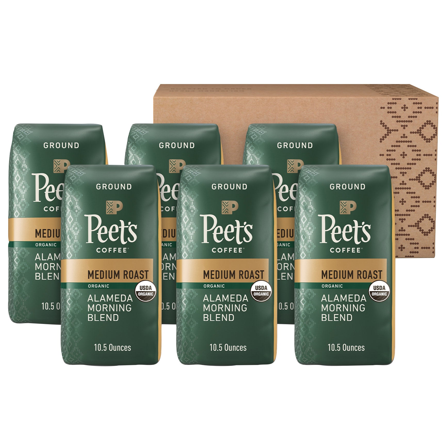 Peet's Coffee Organic Alameda Morning Blend Ground, 10.5 oz, 6-pack