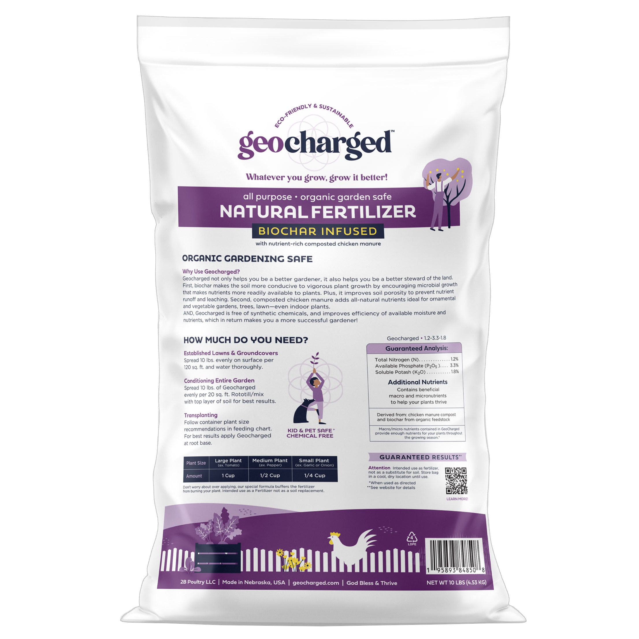 Geocharged Natural Multi-Purpose Fertilizer with Biochar, 10 lb, 2-pack