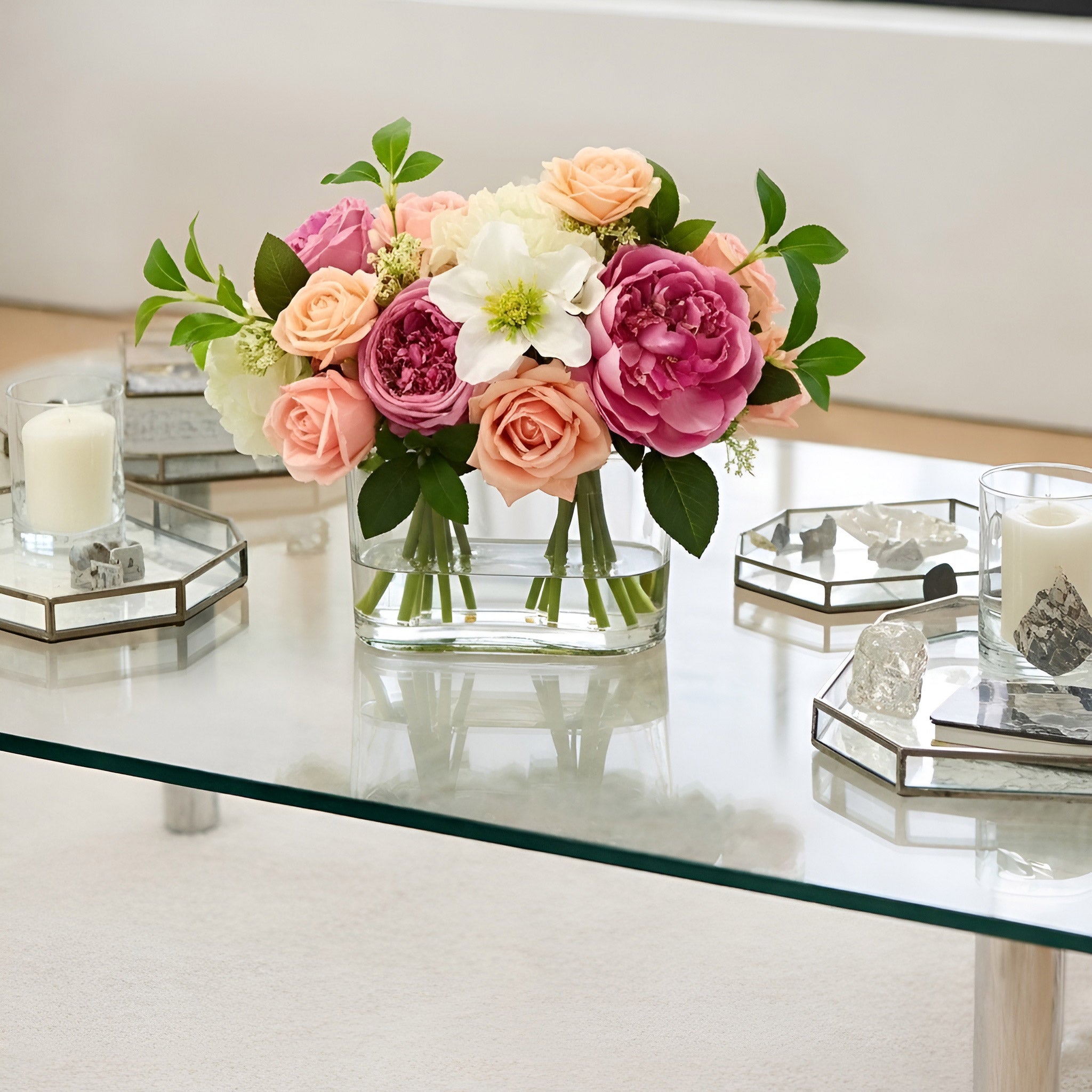 Faux 10” Mixed Rose & Hydrangea Arrangement