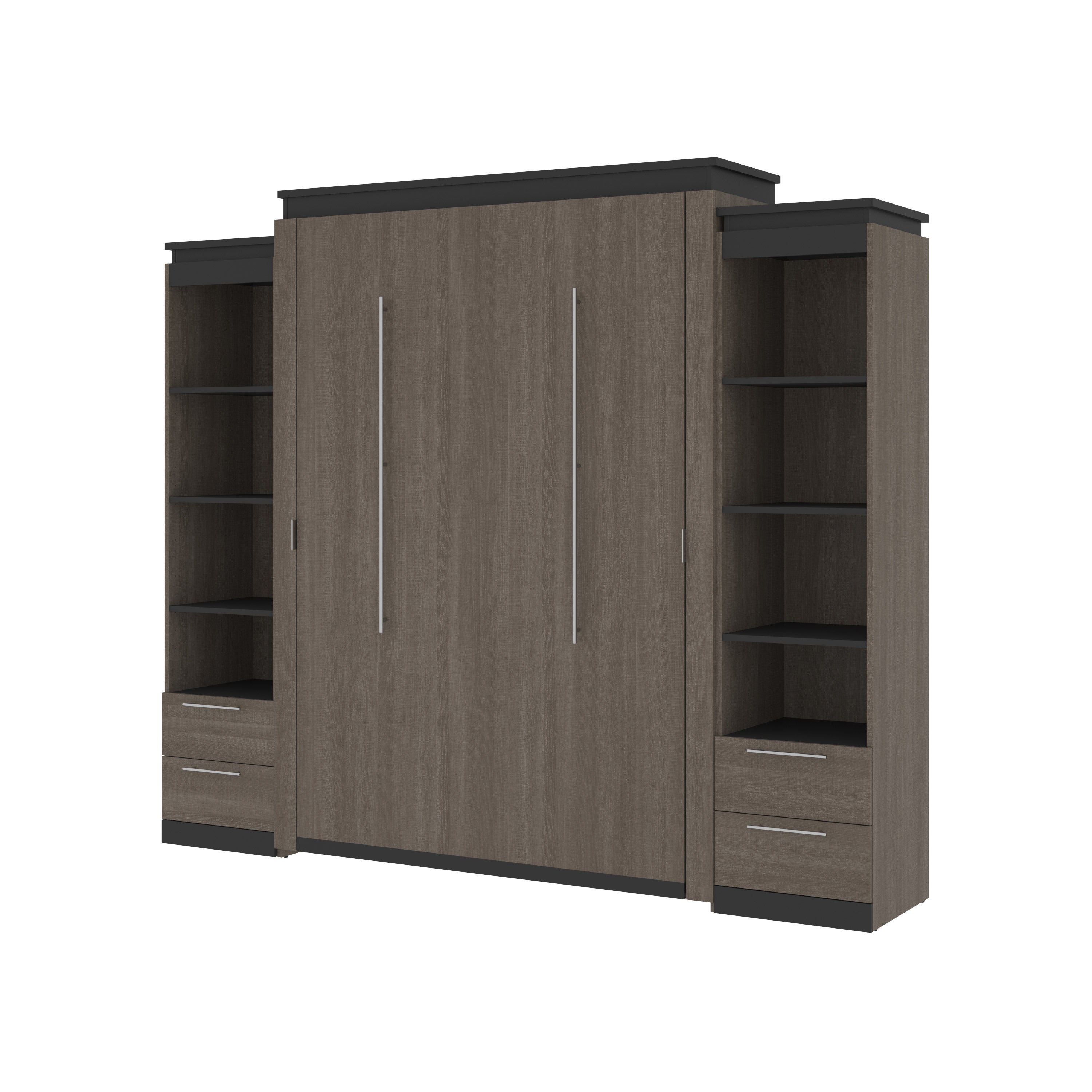 Orion Queen Wall Bed with 2 Shelving Units with Drawers