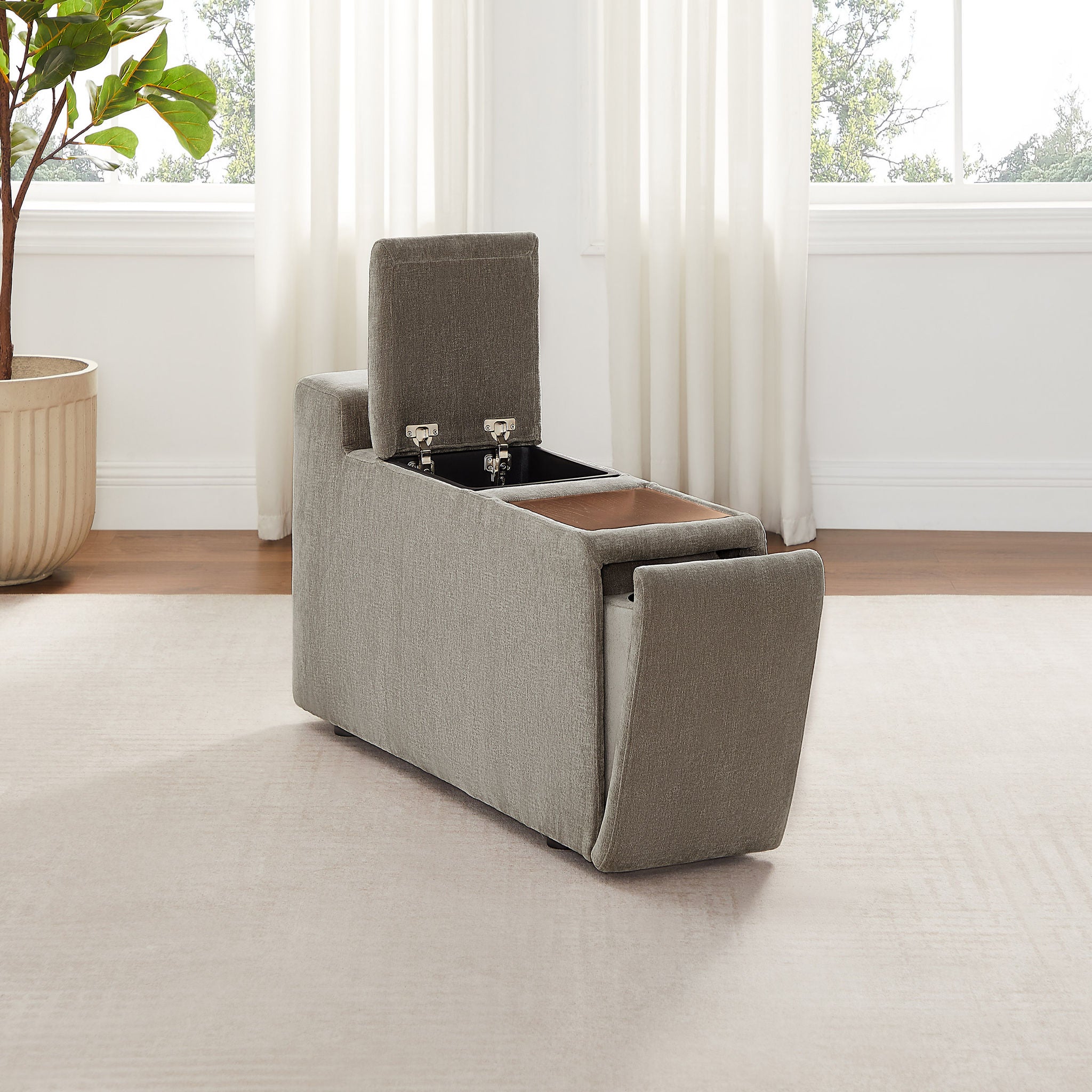 Sereen Storage Console with Wood Tray, Taupe
