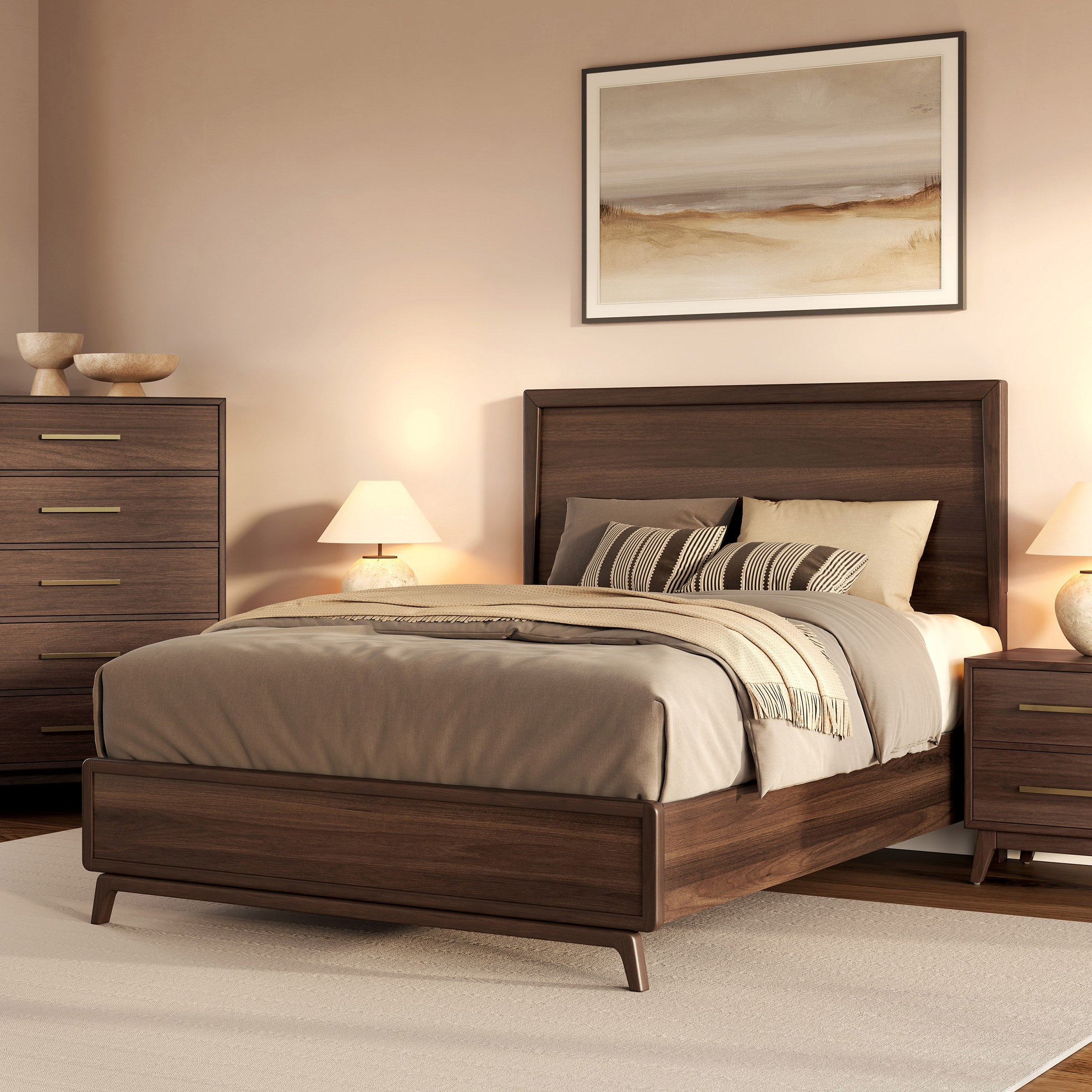 Dana Point Panel Bed Frame, Walnut Veneers