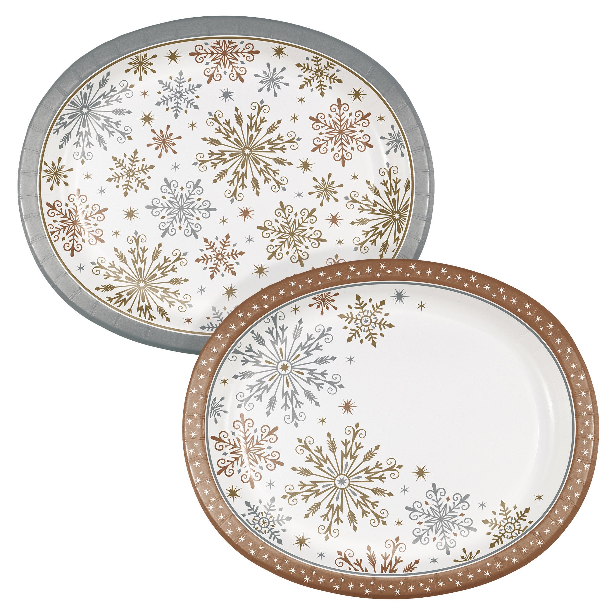 Artstyle Oval Paper Plate Bundle, Dazzling Winter Snowflakes Assortment, 200-count