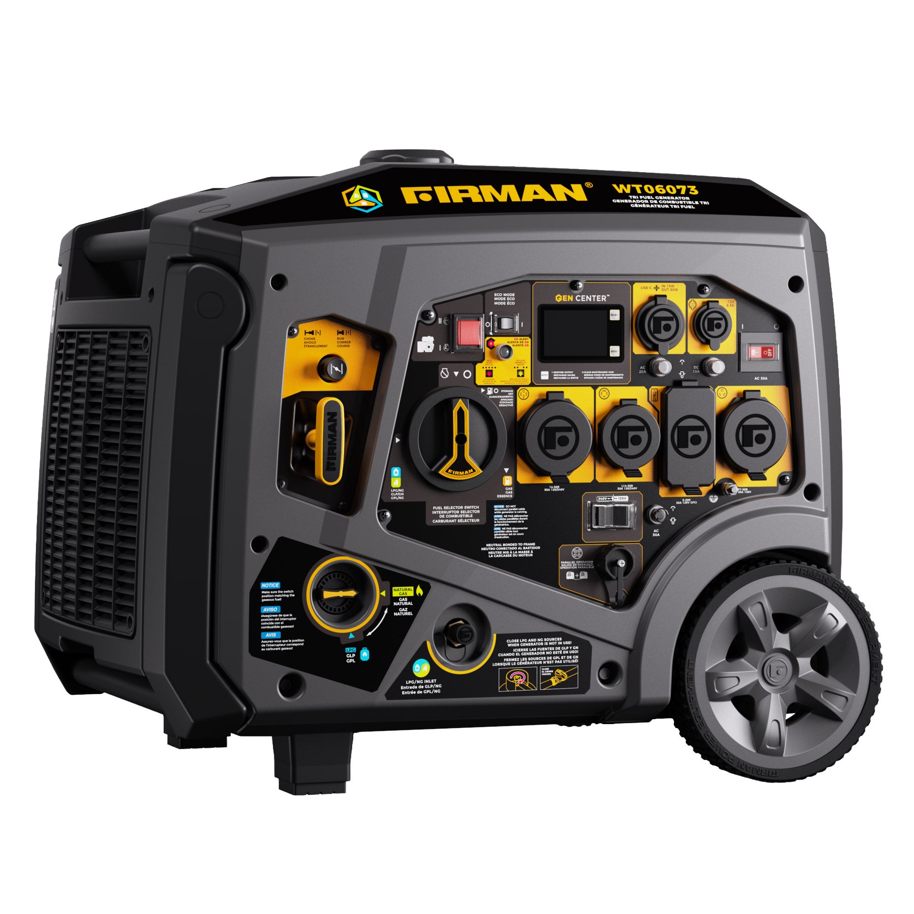 Firman Tri Fuel Inverter Portable Generator 7500W Starting / 6000W Running Electric Start, 120/240V, CO Alert