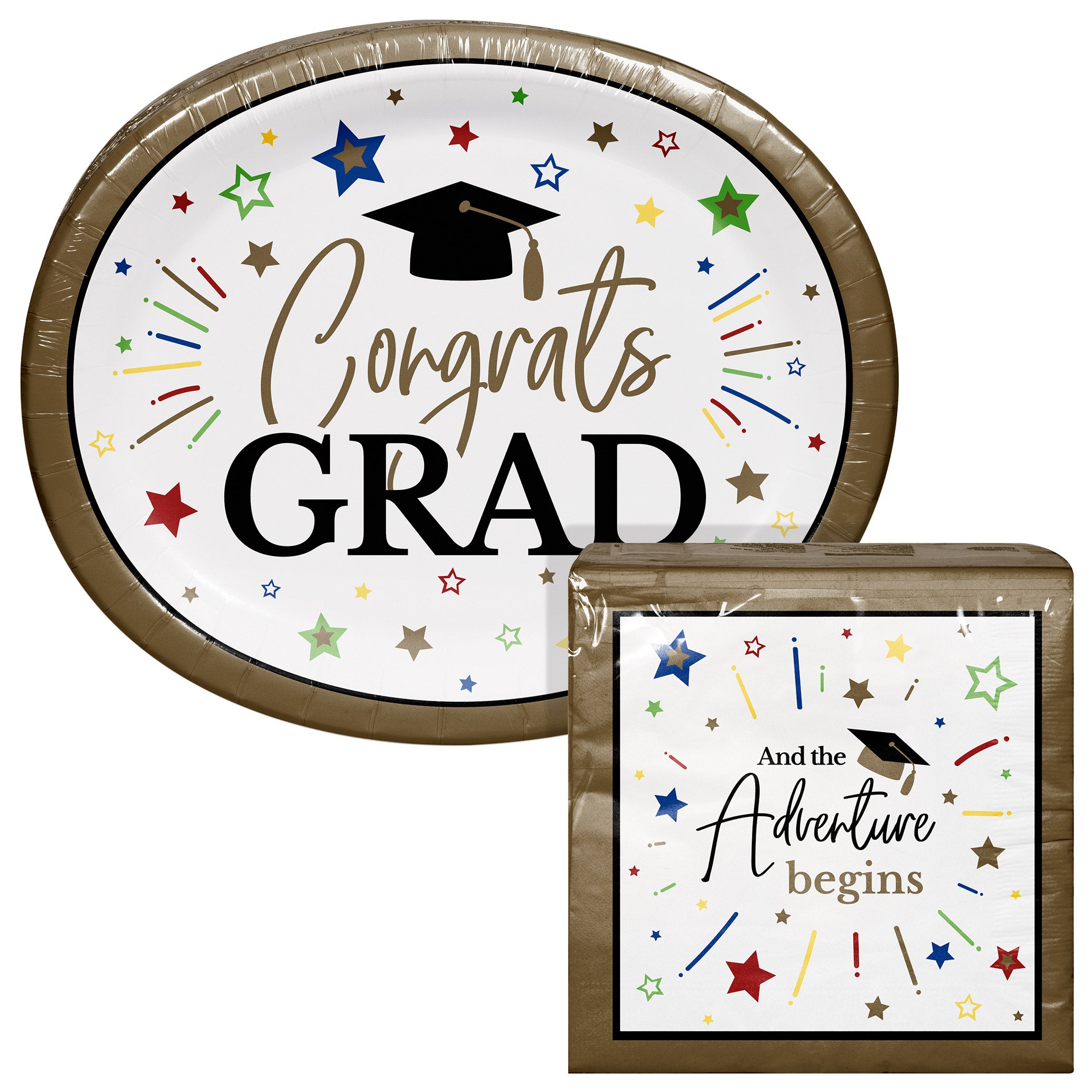 Artstyle Oval Paper Plate & Napkin Bundle, Graduation, 200-count