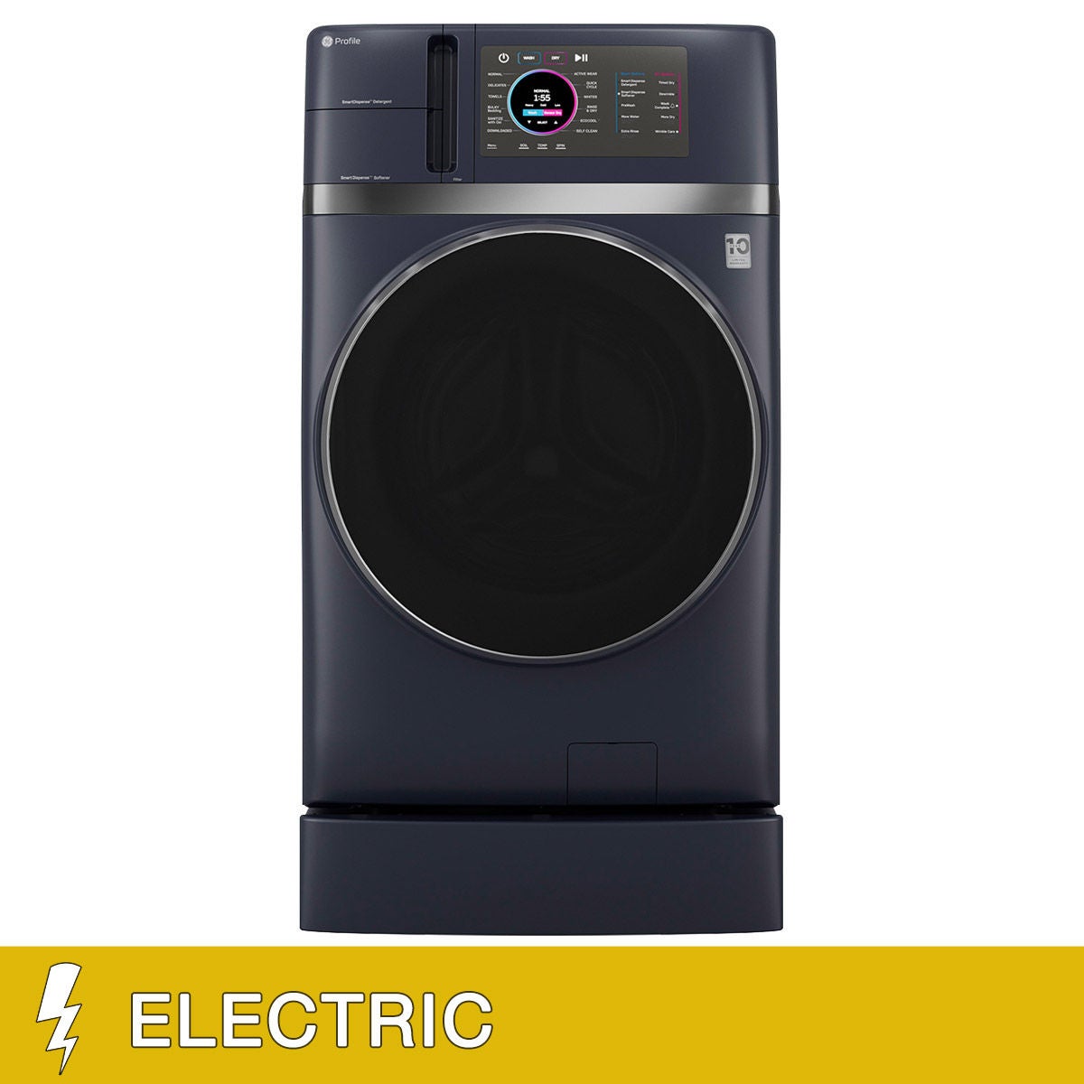 GE Profile 4.8 cu. ft. ELECTRIC Front Load All-in-one Washer Dryer with Ventless Heat Pump Drying with Riser