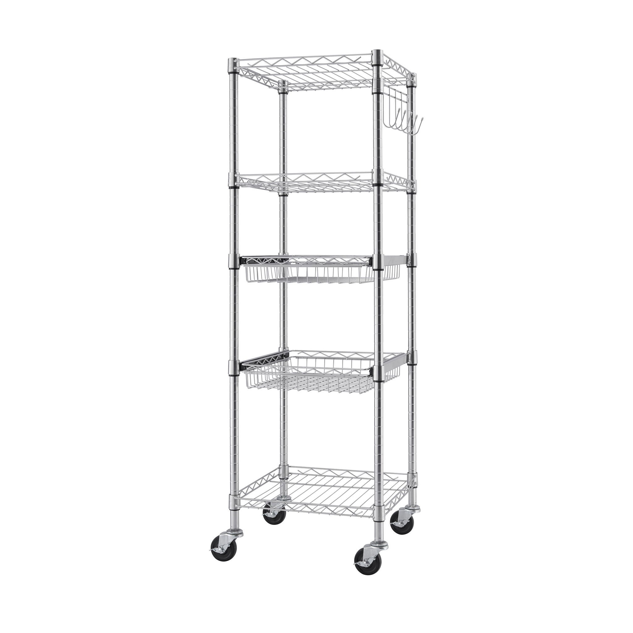 TRINITY EcoStorage 5-Tier NSF Rack w/ Sliding Pull-Out Baskets & Wheels