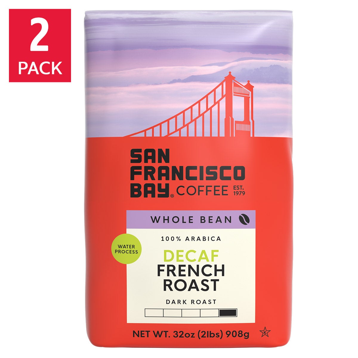 San Francisco Bay Decaf French Roast Whole Bean Coffee 2 lb, 2-pack