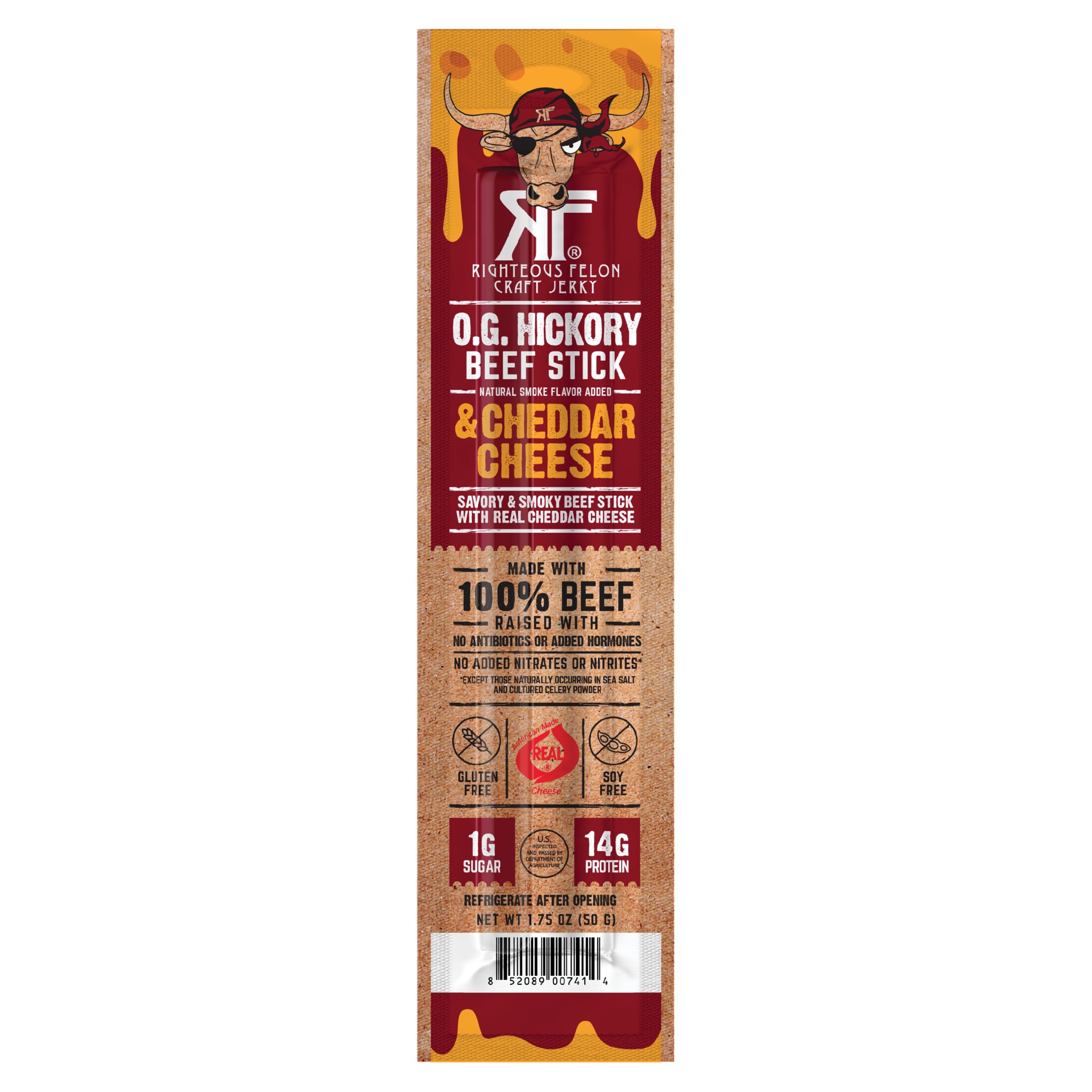 Righteous Felon O.G. Hickory Beef Sticks & Cheddar Cheese Combo, 1.75 oz, 10-count