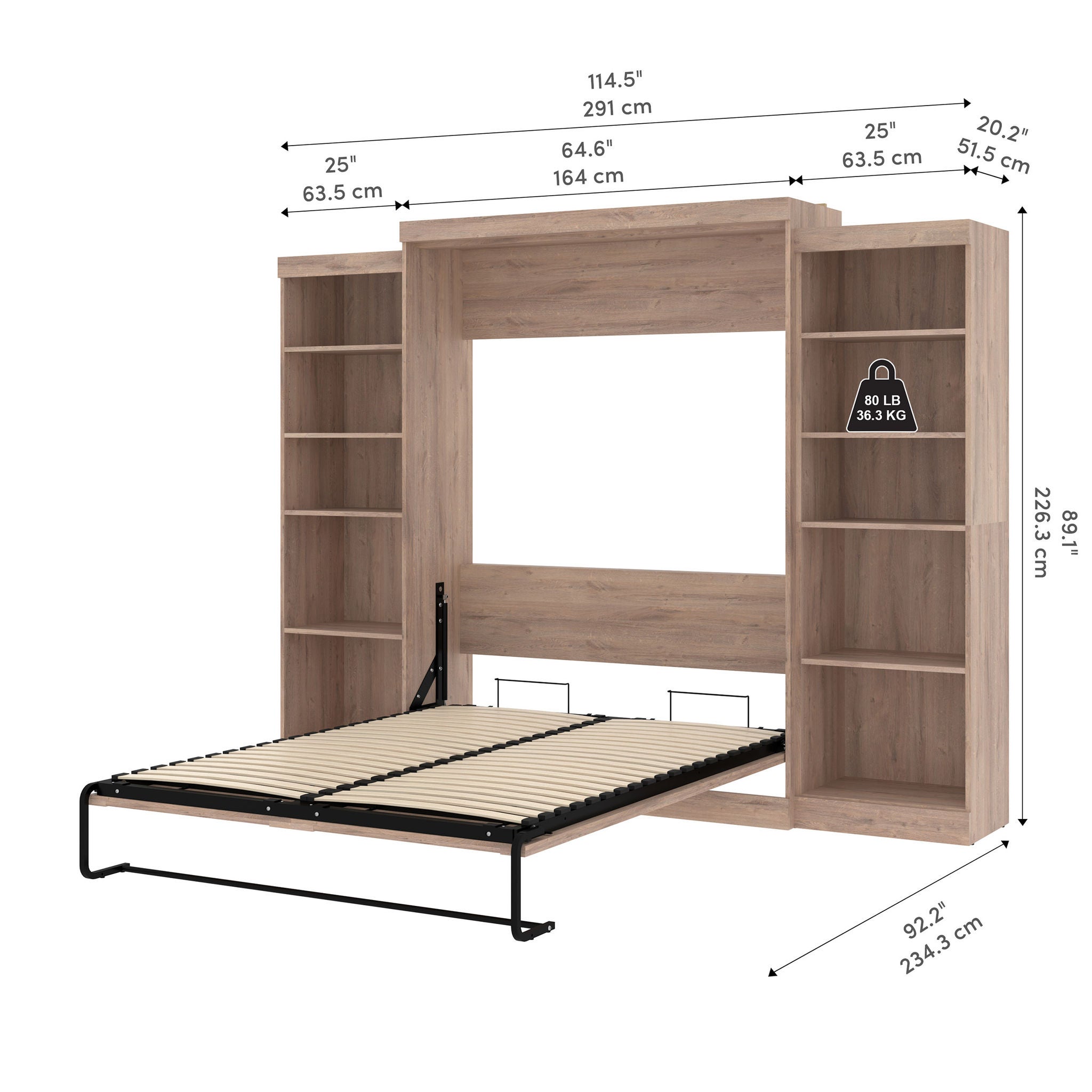 Boutique Queen Murphy Bed with 2 Shelving Units
