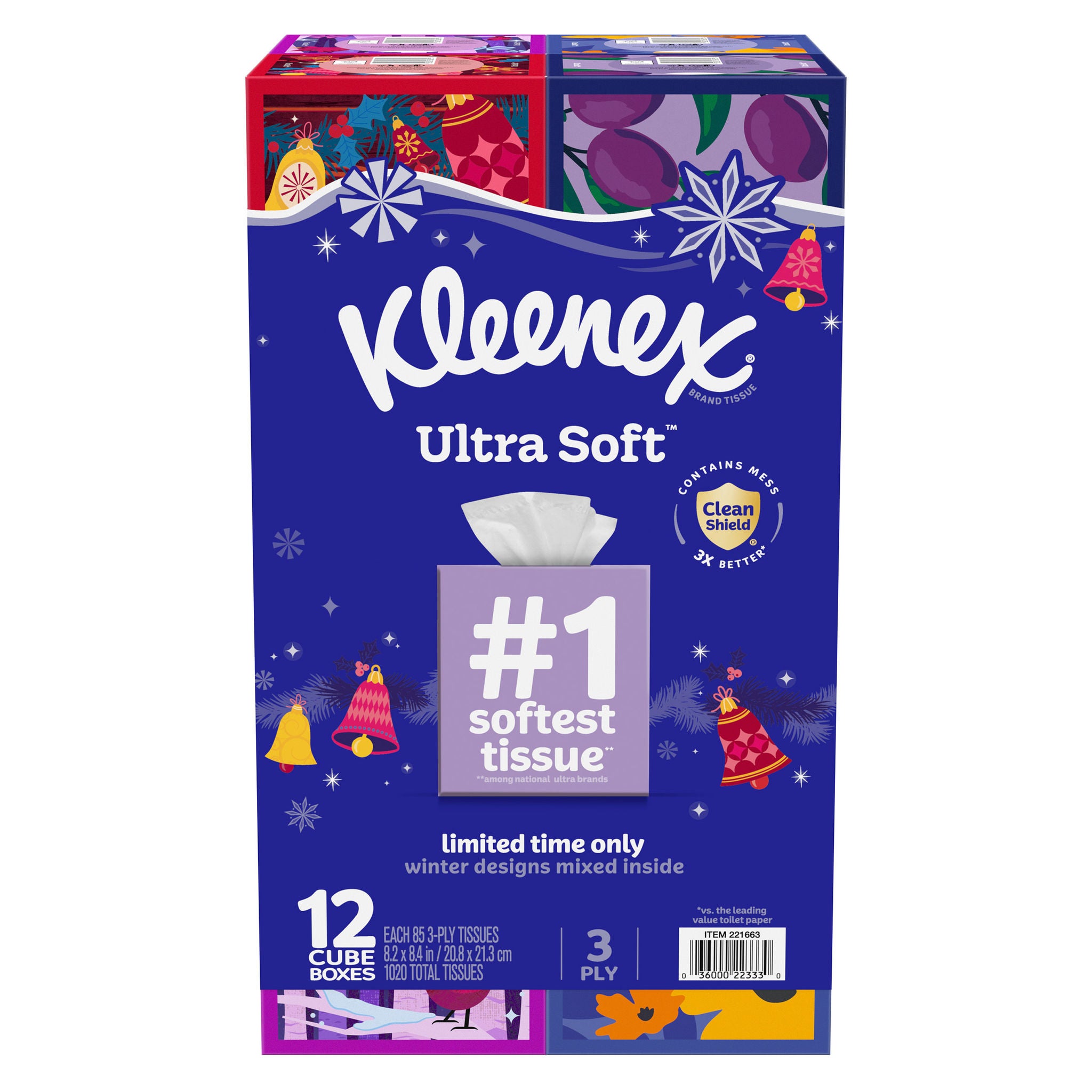 Kleenex Ultra Soft Facial Tissue, 3-Ply, 85-count, 12-pack
