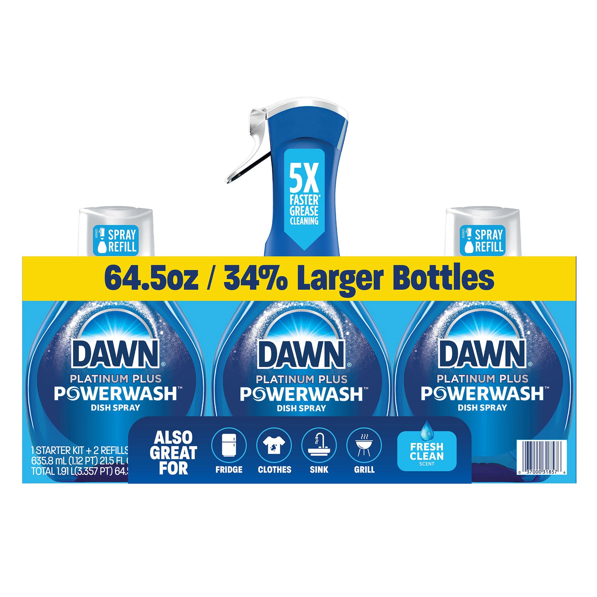 Dawn Platinum Plus Powerwash Dish Soap Spray, Fresh Clean, 1 Starter Kit + 2 Refills