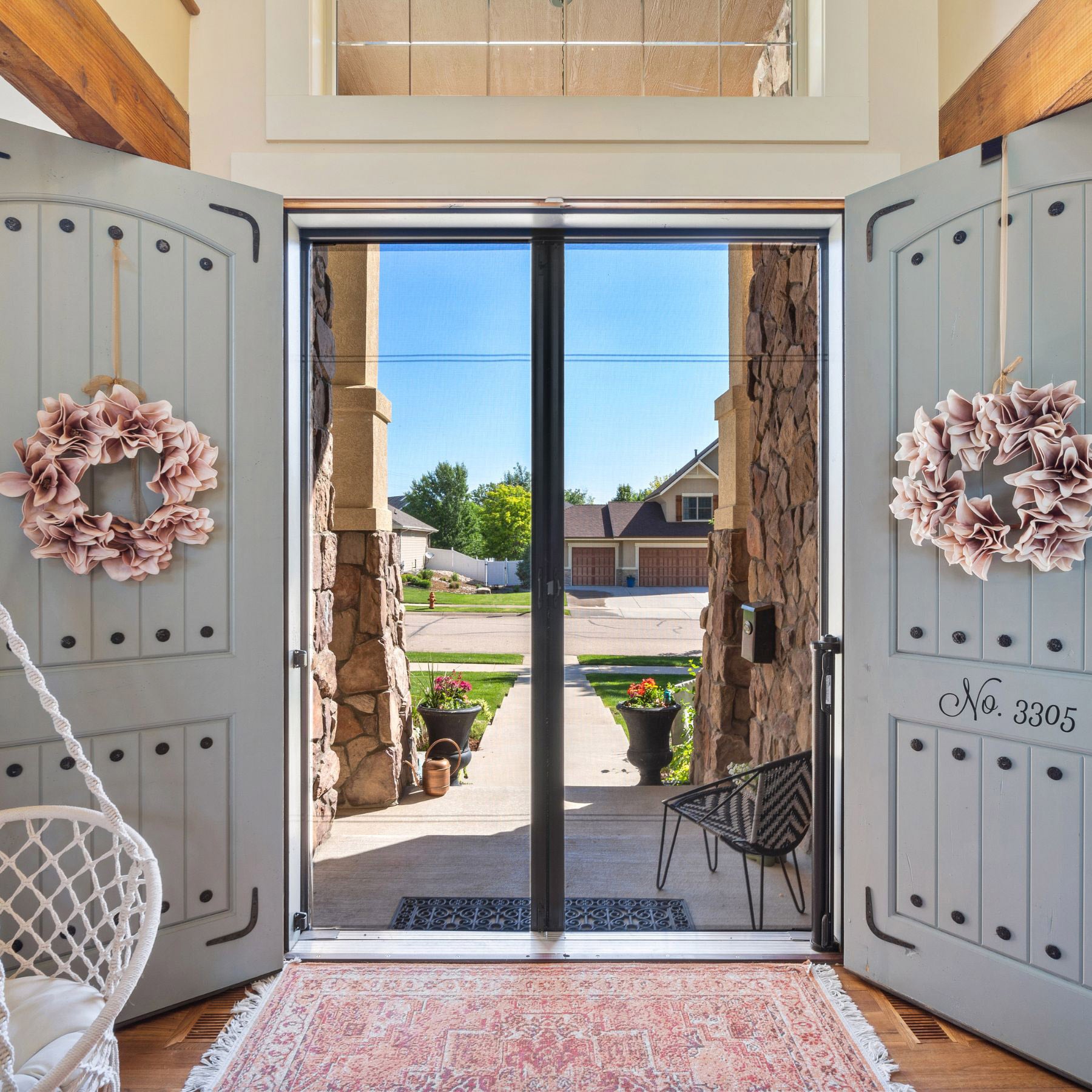 Cool Retractable Screen Door for Double Door Opening