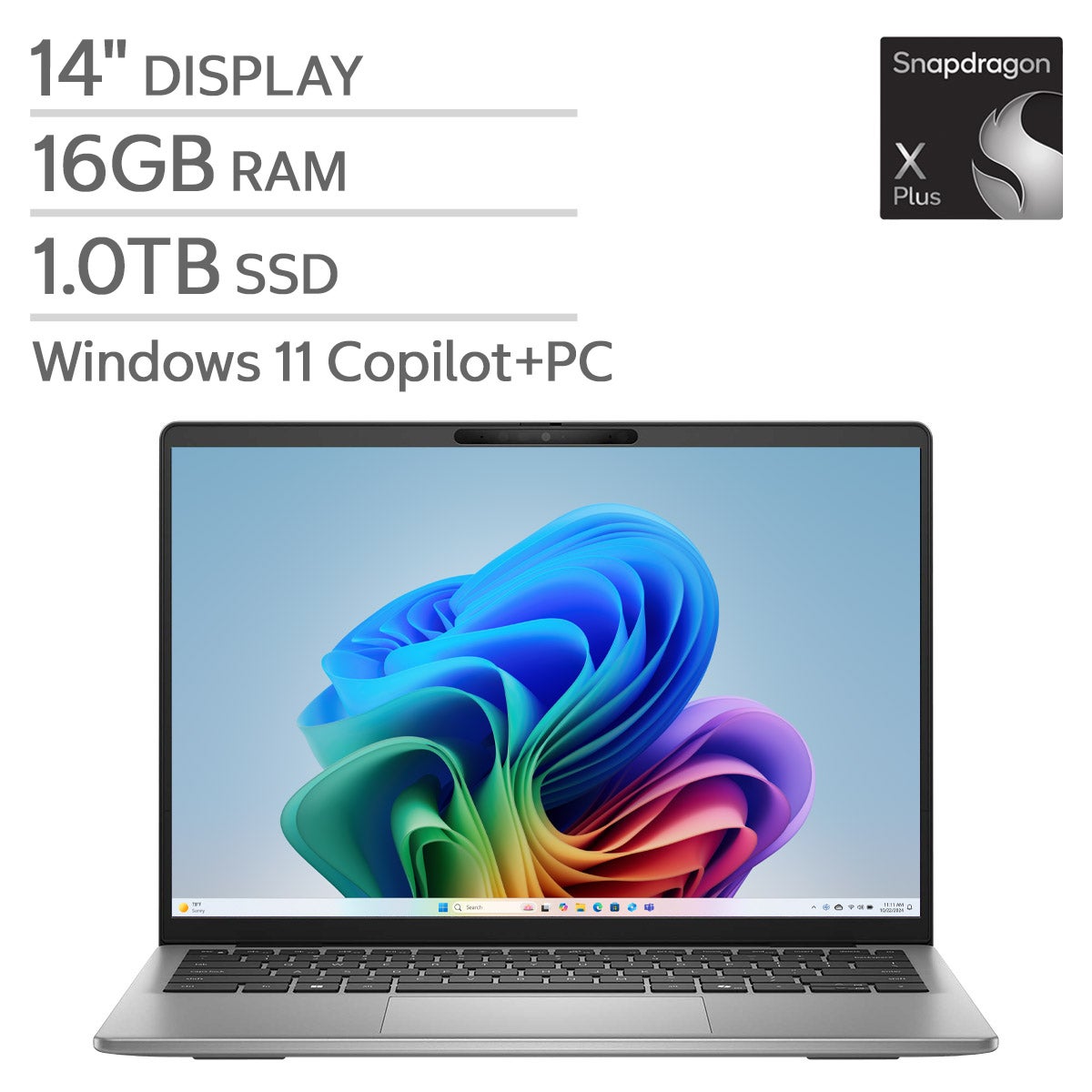 Dell Inspiron 14" Copilot+ Laptop - Snapdragon X Plus Processor (10 Core) - 1920 x 1200 - Windows 11.