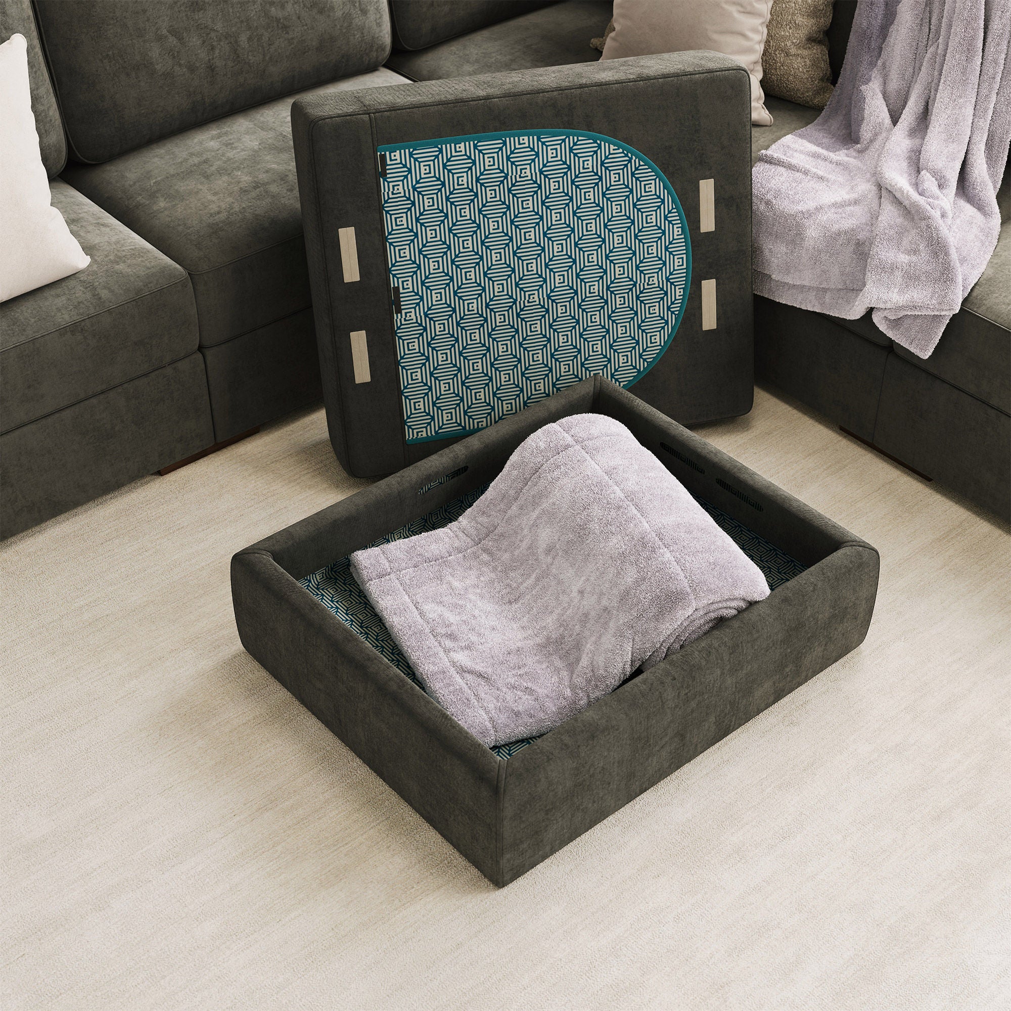 Lovesac Modular Sectional Sofa Bundle 4 Seats/5 Square Sides with Storage