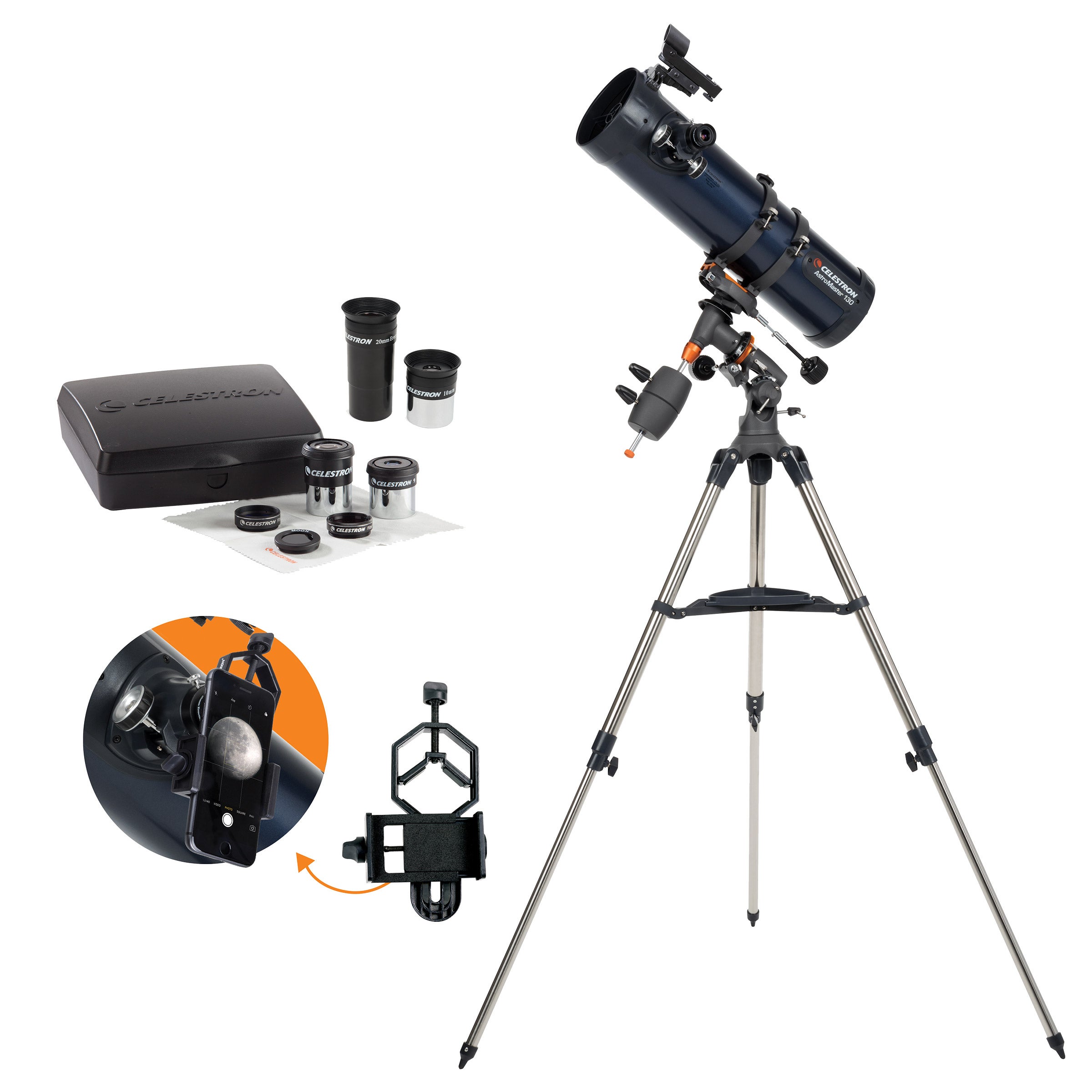 Celestron AstroMaster 130EQ with Eyepiece Kit & Smartphone Adapter