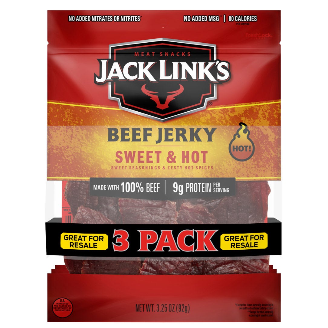 Jack Link's Beef Jerky, Sweet and Hot, 3.25 oz, 3-count