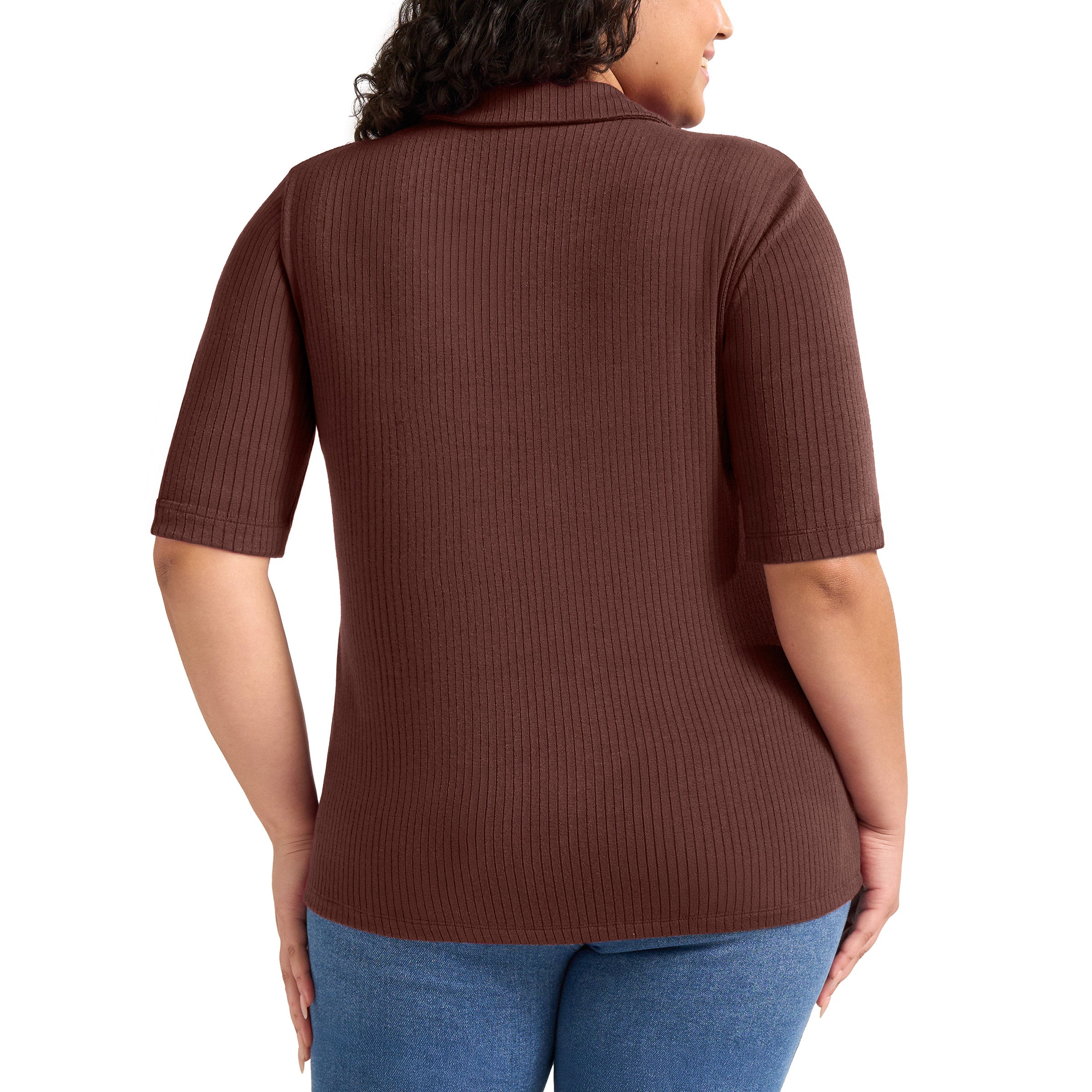 Matty M Women's Ribbed Button Front Top