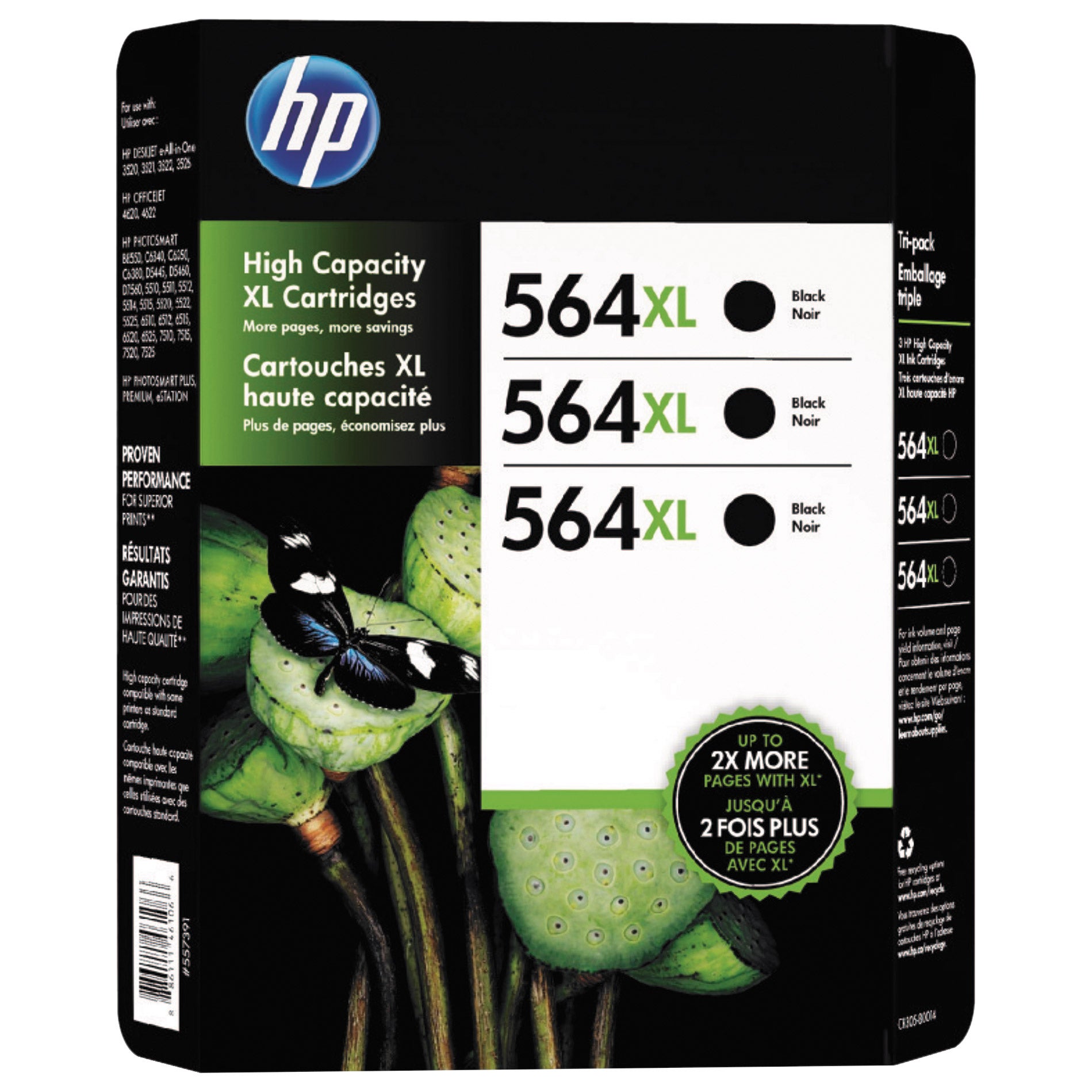 HP 564XL Ink Cartridge, Black, 3-Count