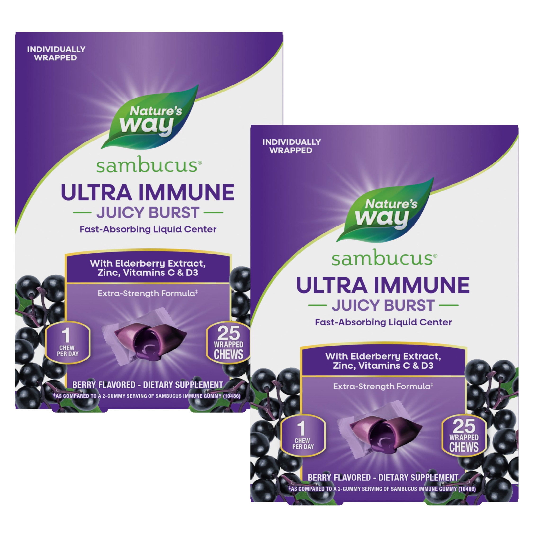 Nature's Way Sambucus Elderberry Juicy Burst, 50 Wrapped Chews