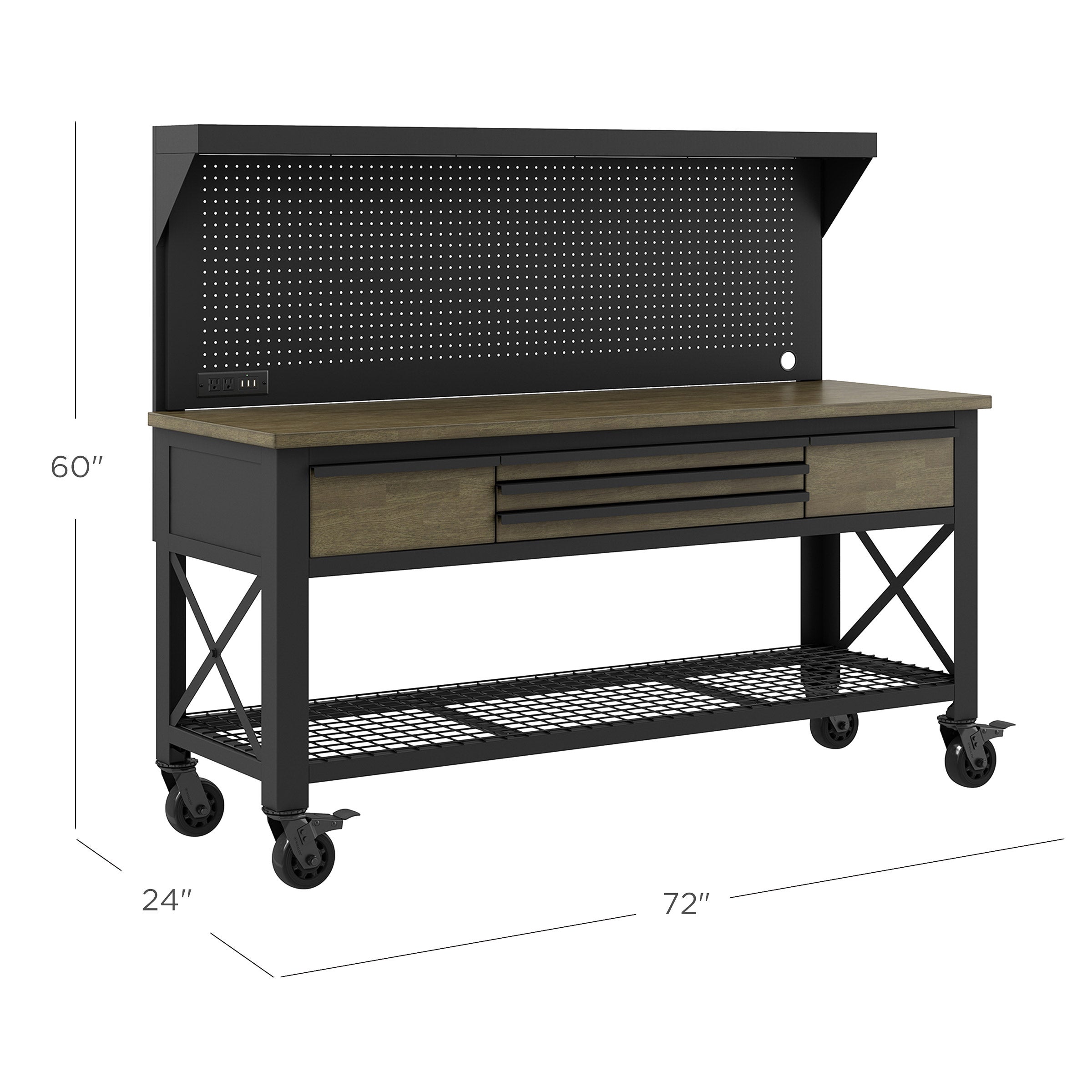 Whalen 72” Industrial Metal and Wood Workbench