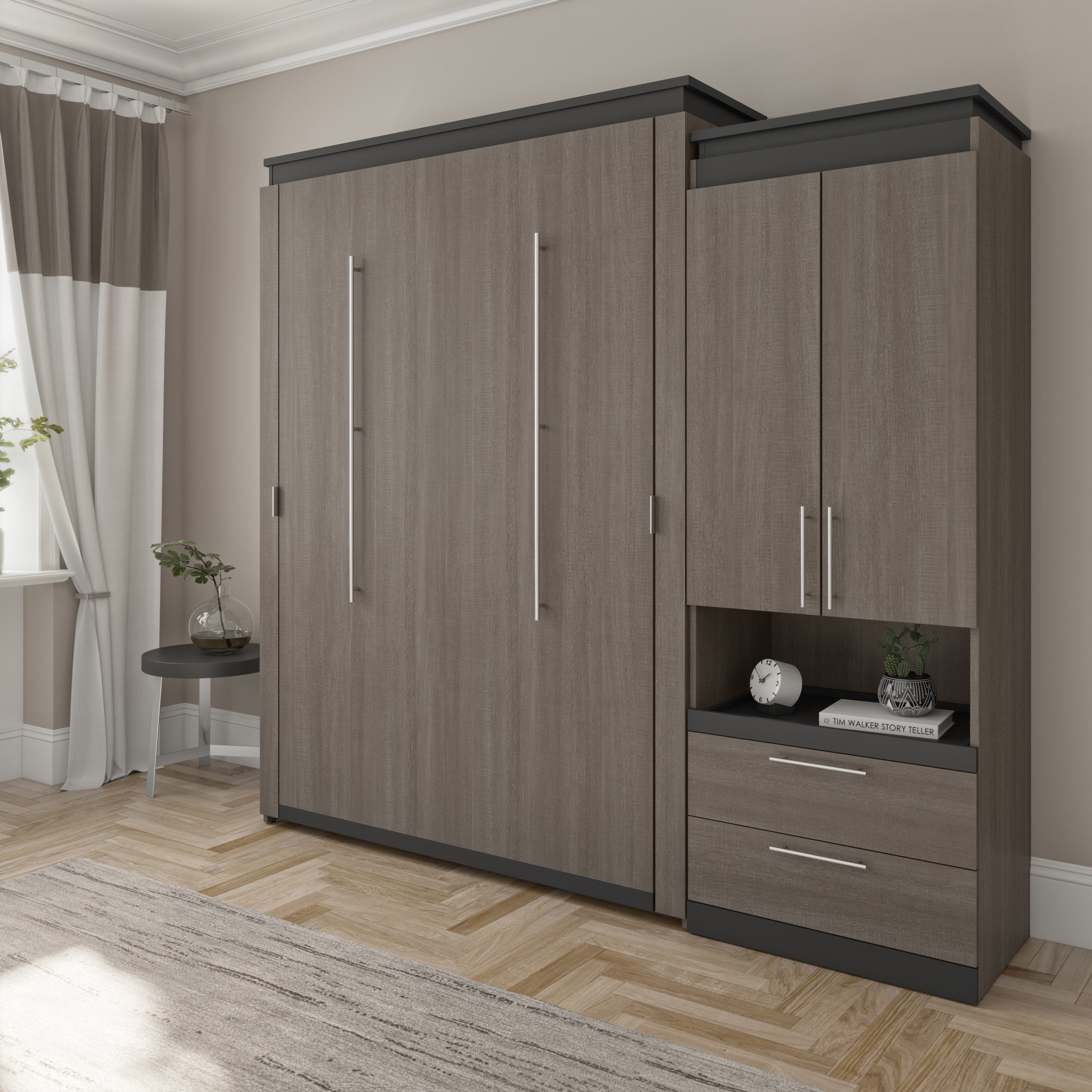 Orion Queen Wall Bed with Storage Cabinet and Nightstand