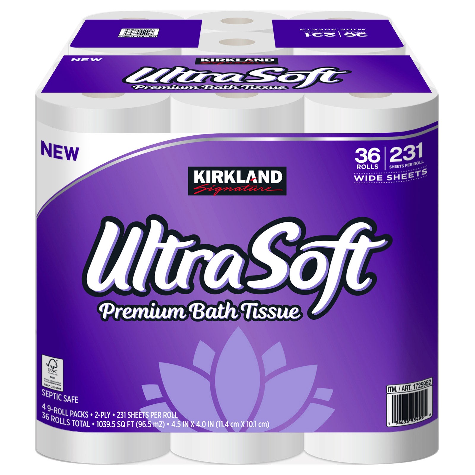 Kirkland Signature Ultra Soft Bath Tissue, 2-Ply, 231 Sheets, 36 Rolls