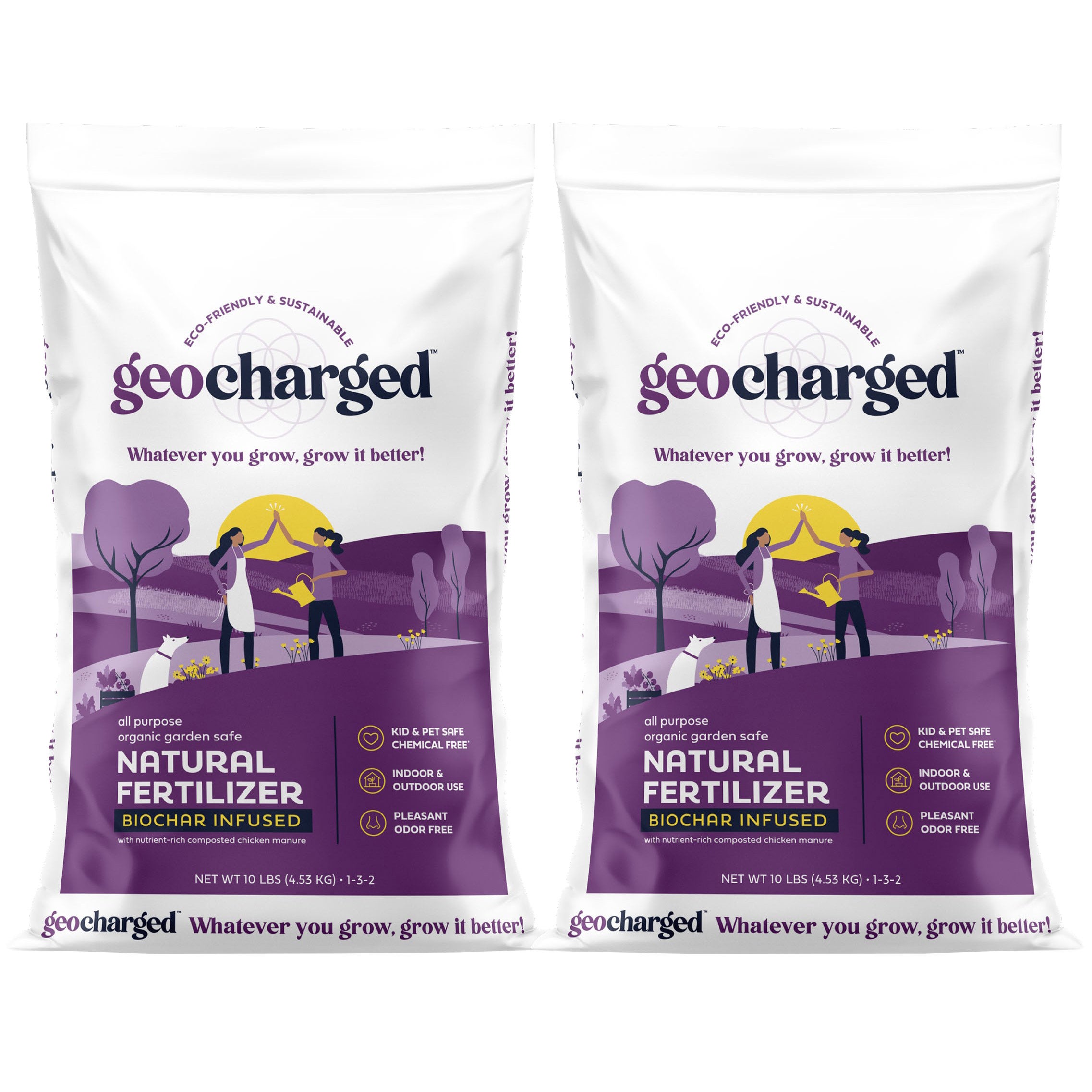 Geocharged Natural Multi-Purpose Fertilizer with Biochar, 10 lb, 2-pack