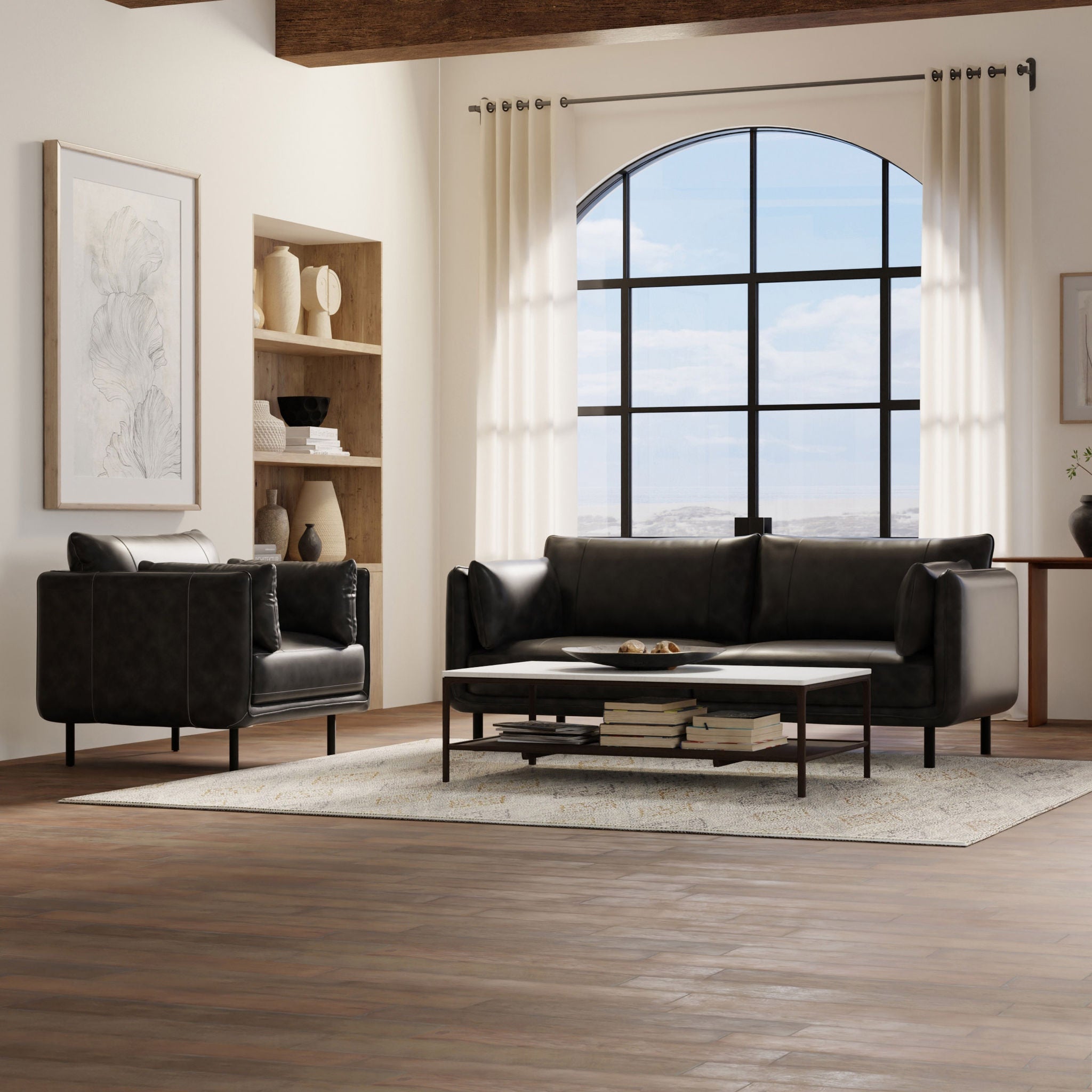 Simone Top Grain Leather Sofa with Matching Chair