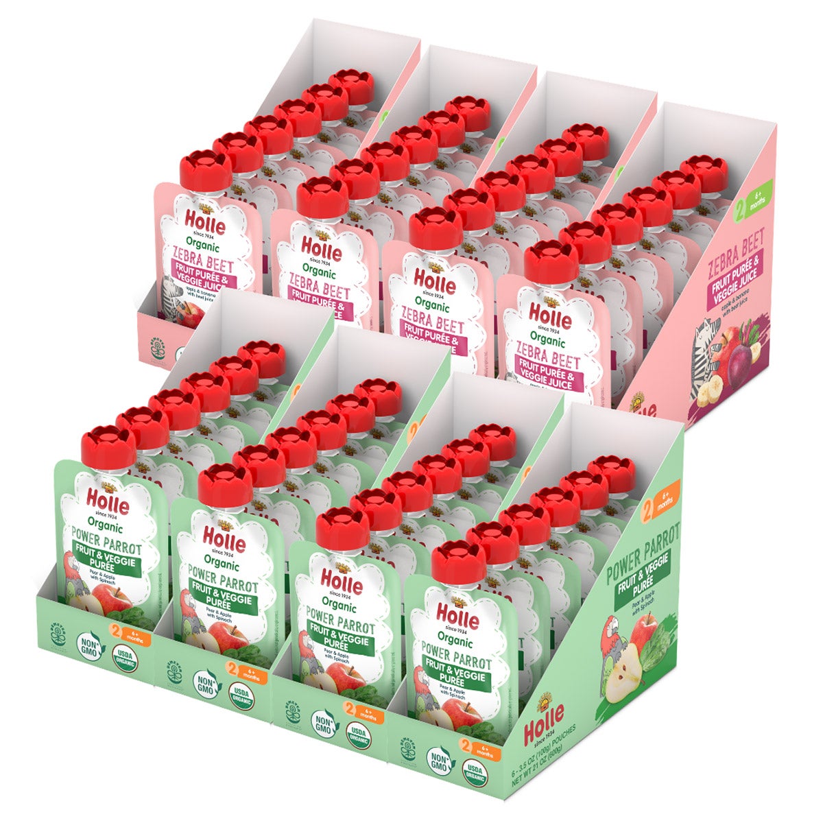 Holle Organic Zebra Beet and Power Parrot Pouches Bundle, 48-pack