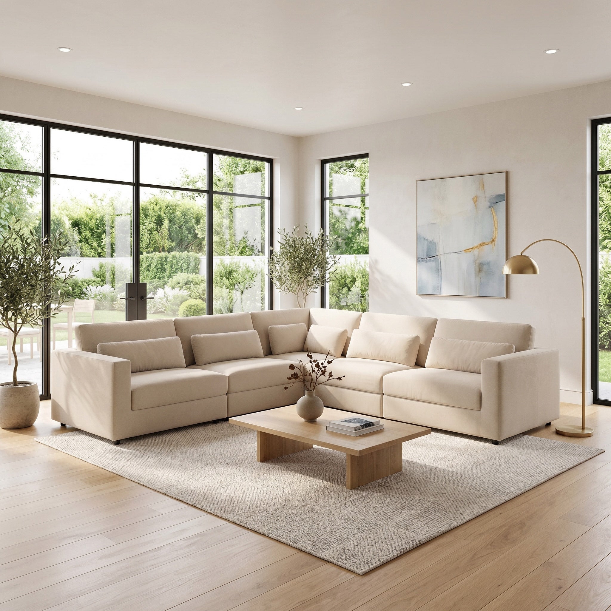 Hudson 5-piece Velvet Fabric Modular Sectional