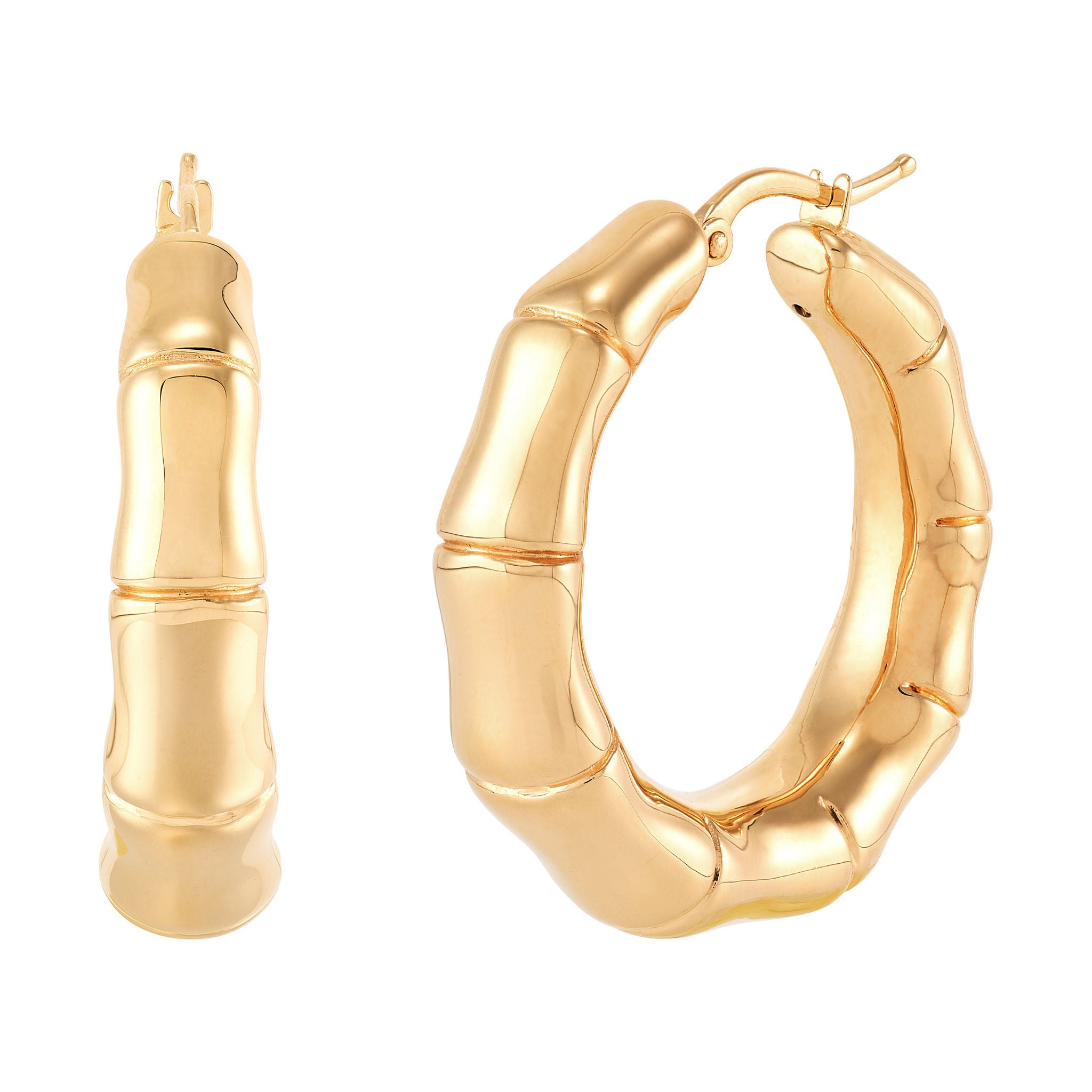 14kt Yellow Gold Bamboo Hoop Earrings
