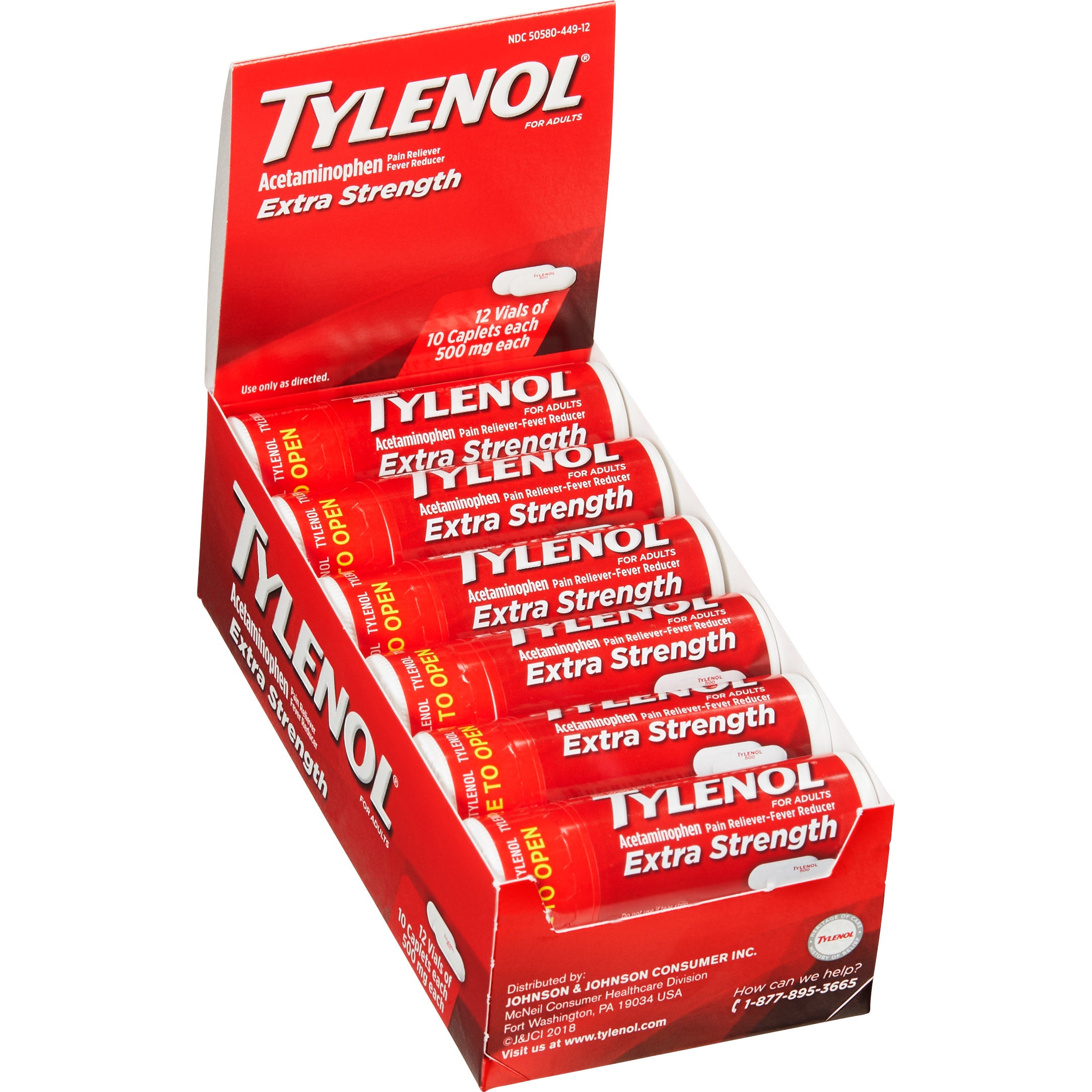 Tylenol Extra Strength Acetaminophen 500 mg Vials, 120 Caplets