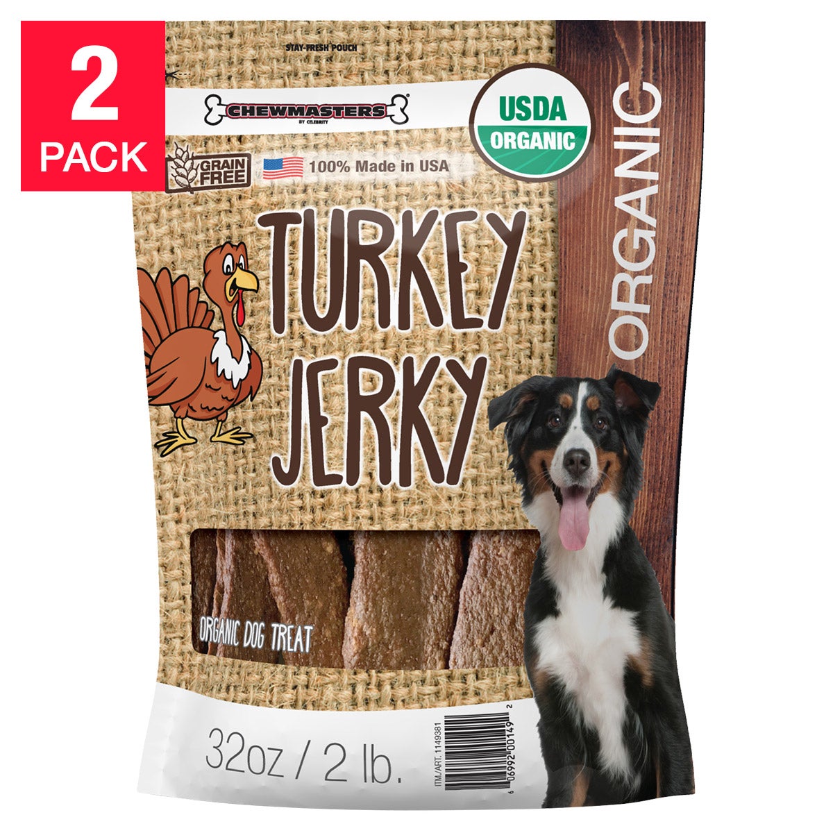 Chewmasters Organic Turkey Jerky Dog Treats, 32 oz, 2-count