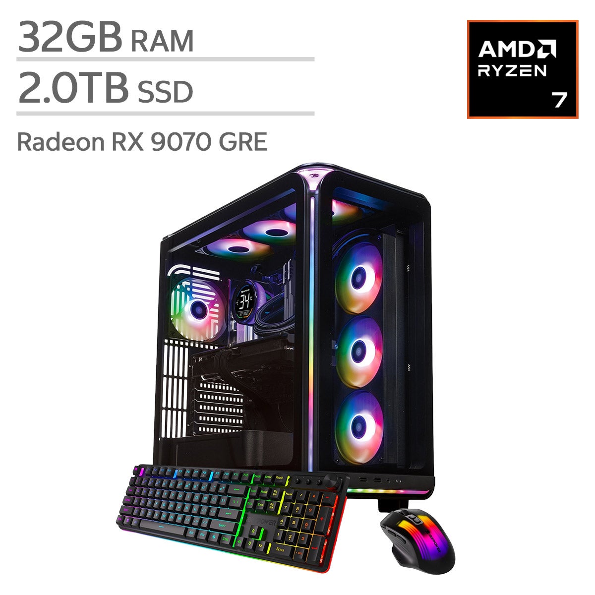 iBUYPOWER Element Gaming PC Desktop — AMD Ryzen 7 9800X3D — AMD Radeon RX 9070 GRE, 12GB — 32GB DDR5 RAM — 2TB NVMe SSD