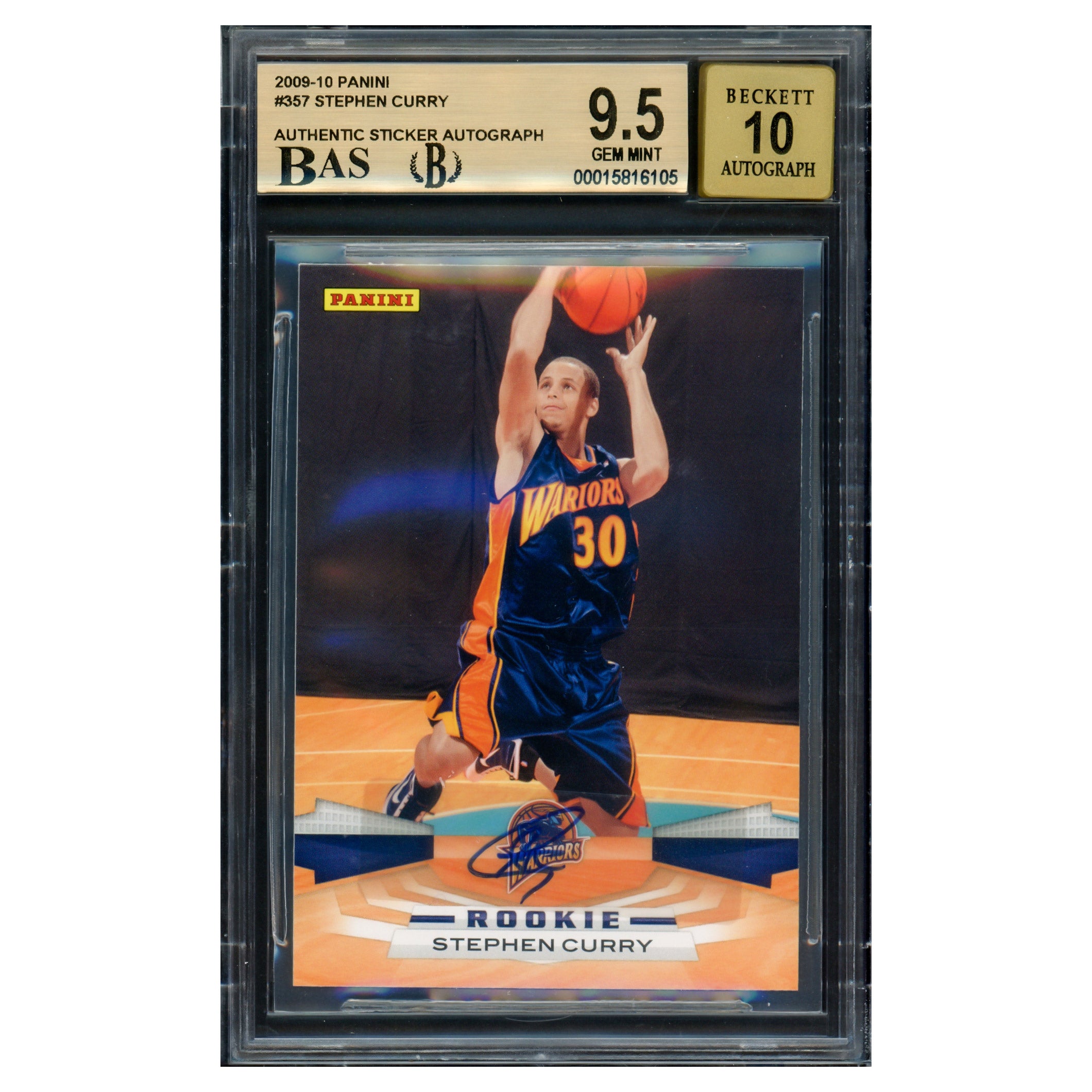 Stephen Curry Autographed 2009-10 Panini Rookie Card #357 Golden State Warriors - Beckett Authenticated Card