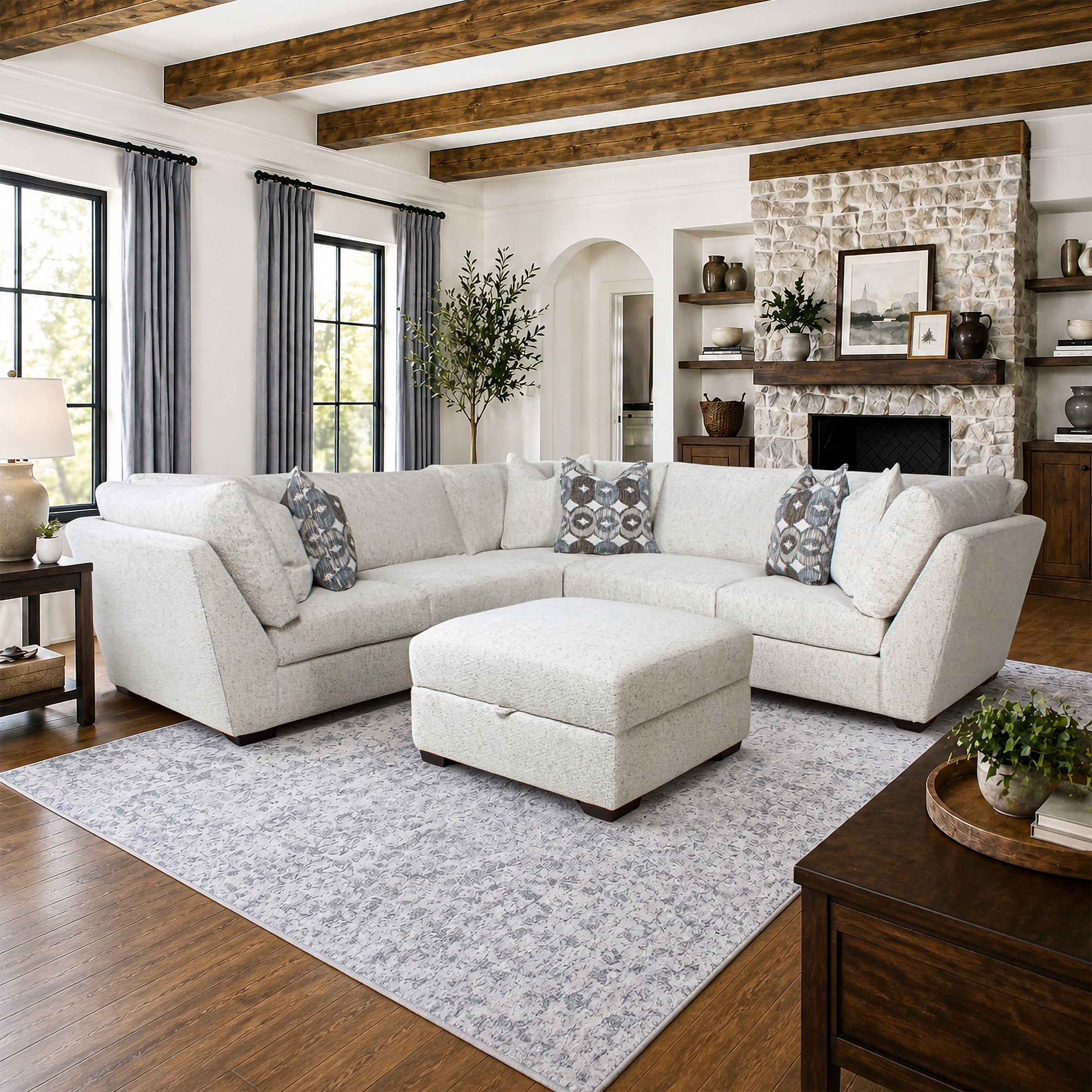 Dulaney Modular Down-Feather Blend 6-piece Sectional with Storage Ottoman
