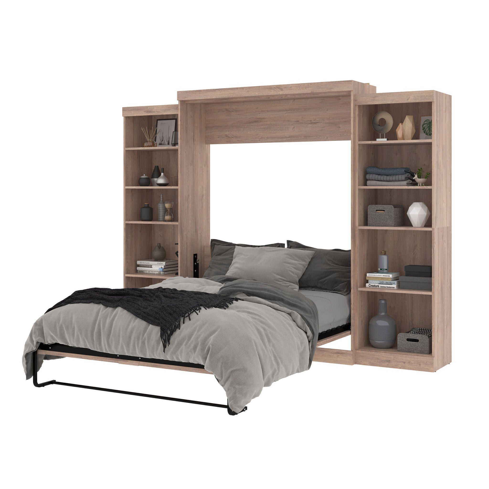 Boutique Queen Murphy Bed with 2 Shelving Units