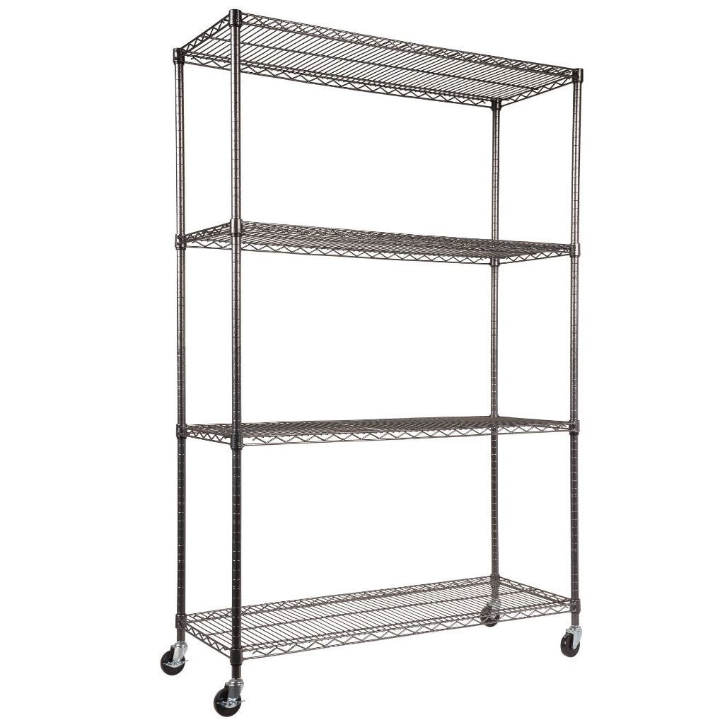 Alera 4-Tier 48” x 18” 72” NSF Wire Shelving Rack, Black Anthracite
