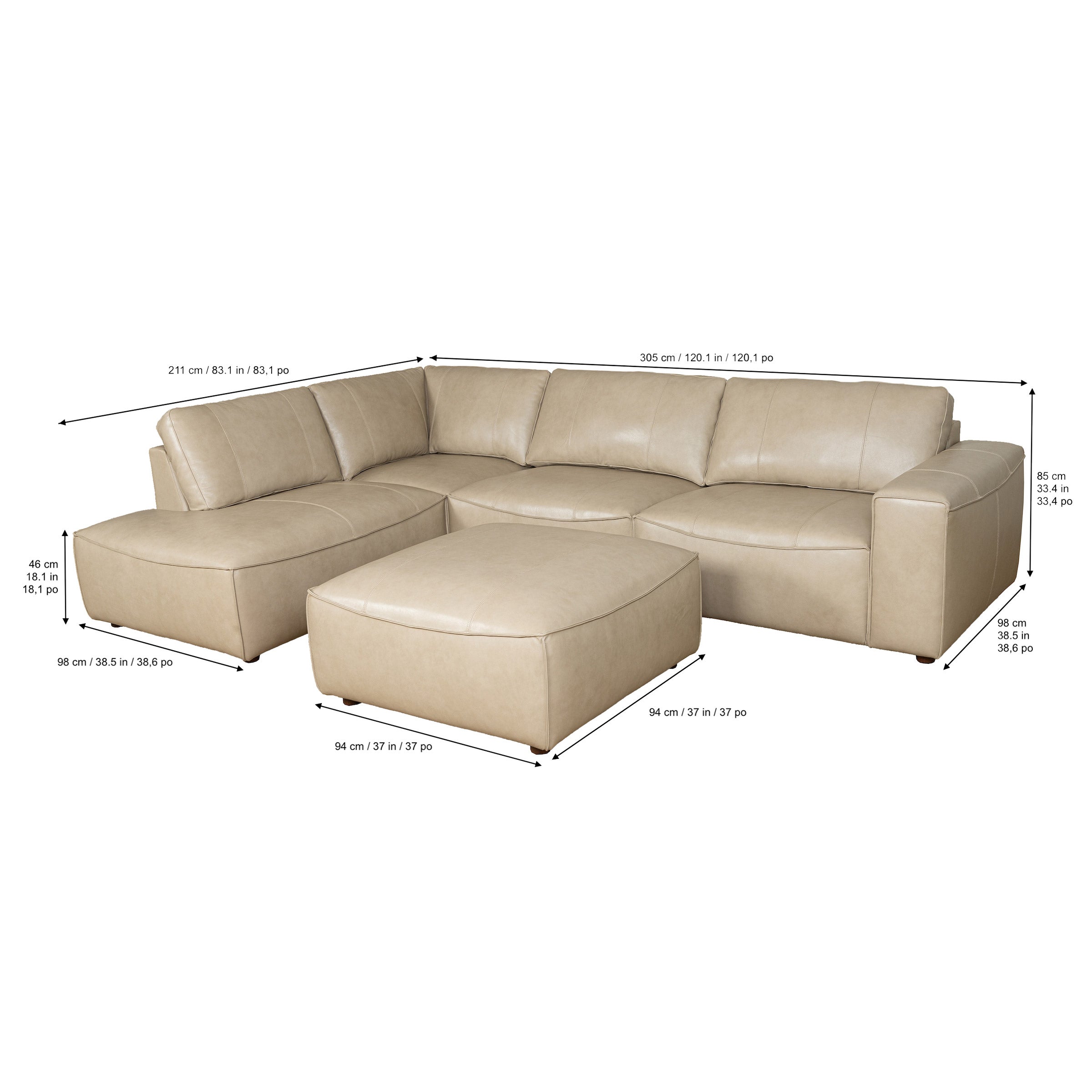 McCallis Leather Chaise Sectional