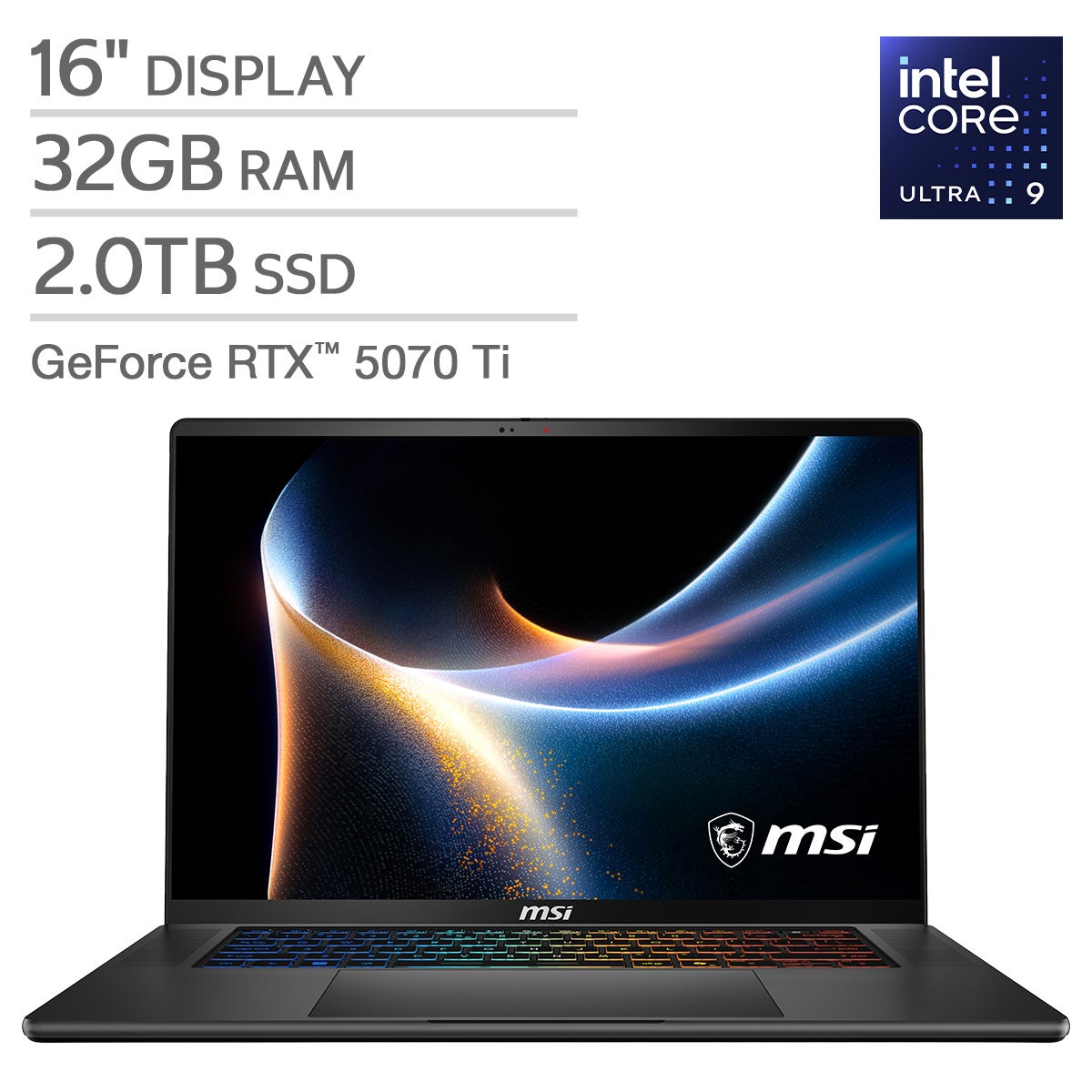 MSI Stealth 16" Gaming Copilot+ PC Laptop - Intel Core Ultra 9 386H - NVIDIA RTX 5070 Ti - 2560x1600 OLED - 32GB RAM - 2TB SSD - Windows 11.