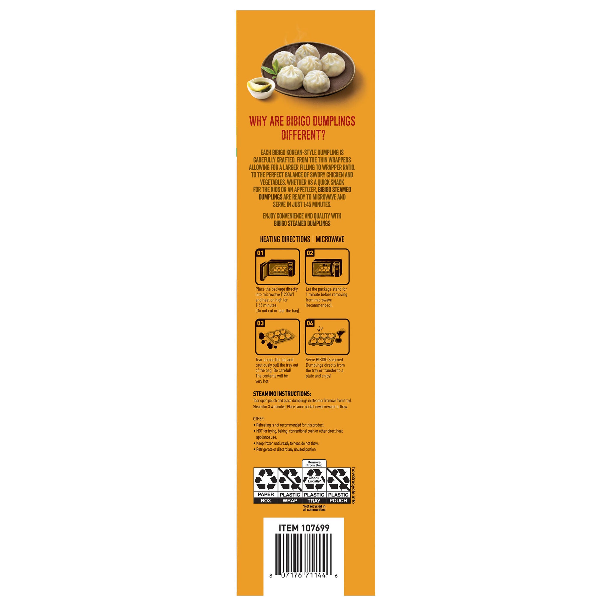 CJ Bibigo Steamed Dumplings, Chicken & Vegetable, 36-count