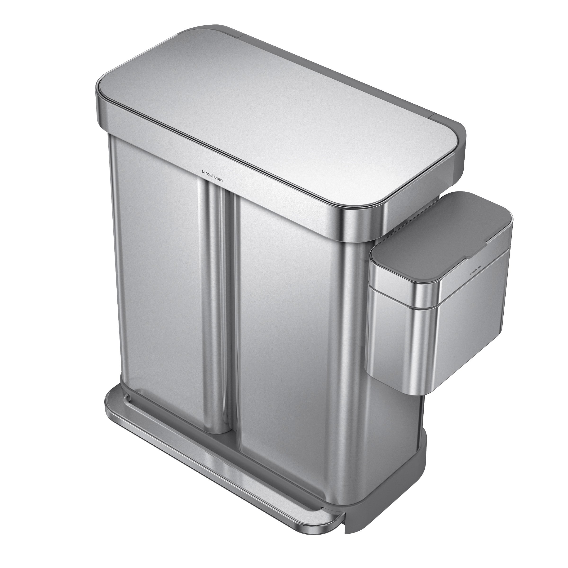 simplehuman 58L Dual Compartment Step Can with Compost Caddy and Code H Liners, 60-pack