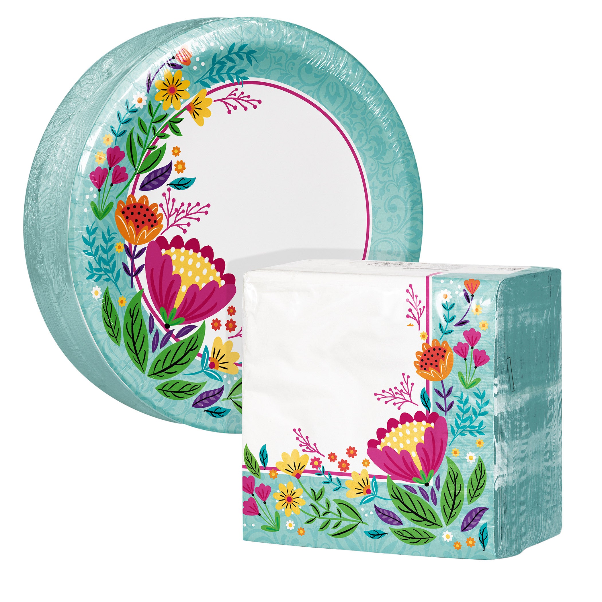 Artstyle Paper Plate & Napkin Bundle, Fresh Blooms, 200-count