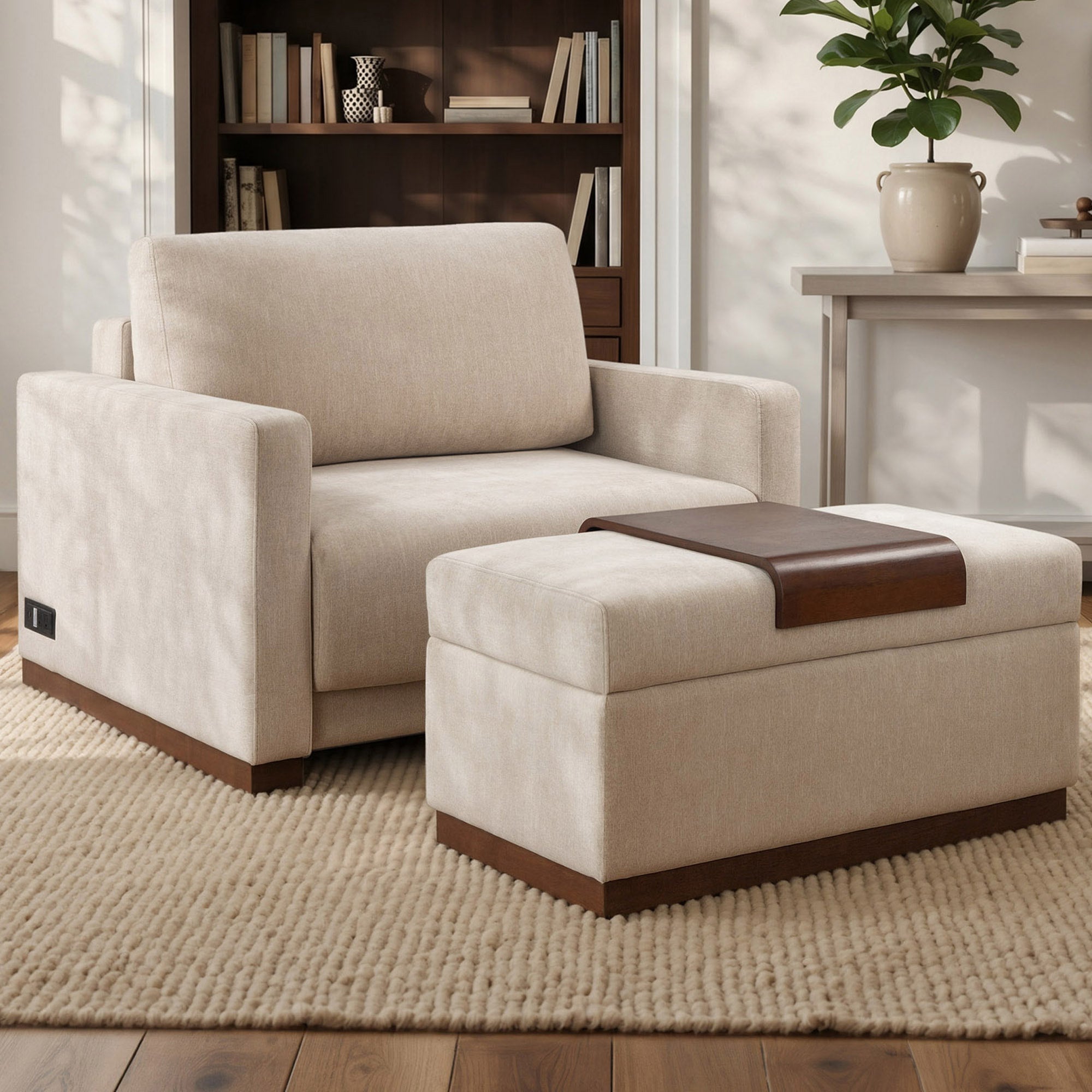 Coddle Bonney Twin Sleeper Chair with Storage Ottoman, Beige