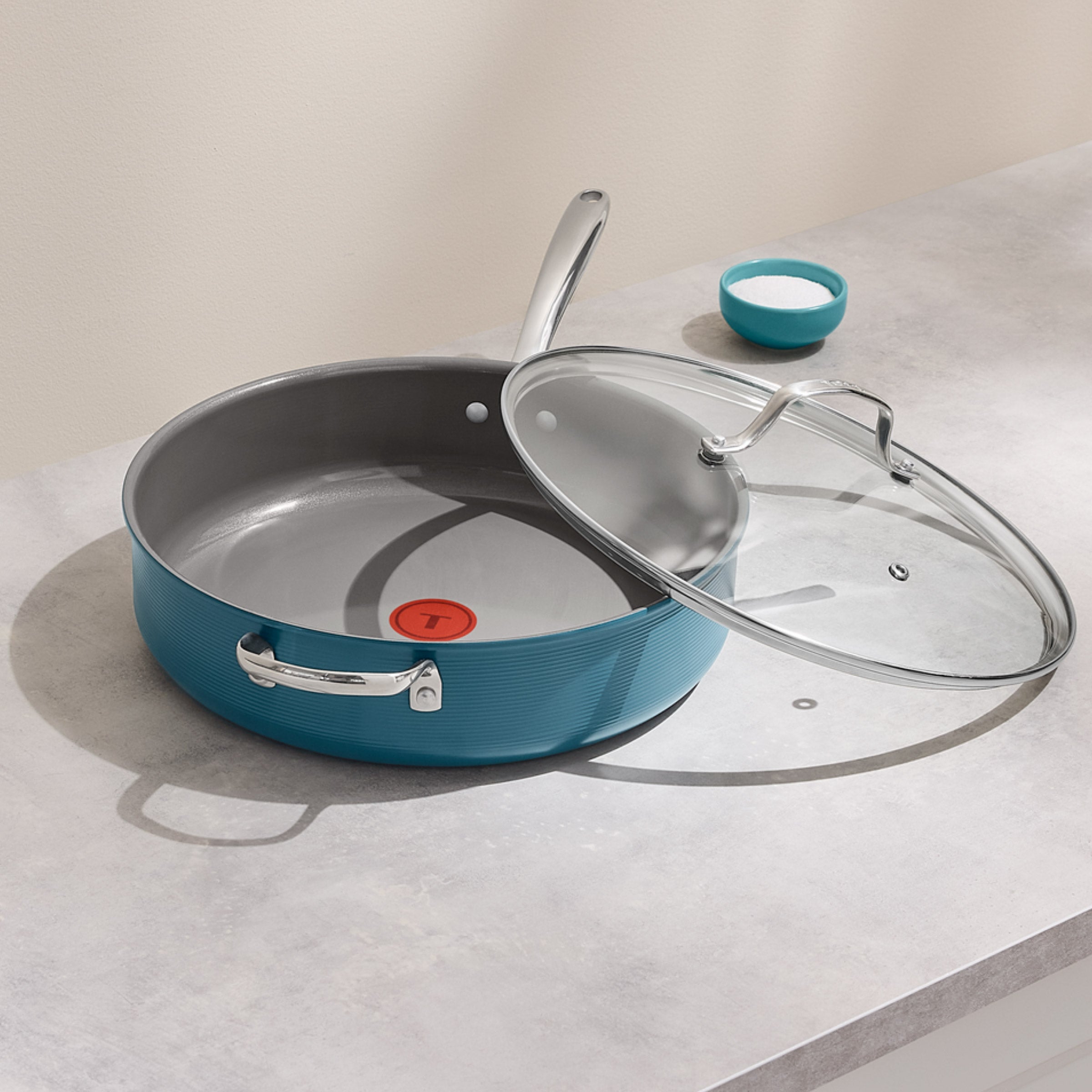 T-fal Inspire Ceramic Nonstick Jumbo Cooker, 5 Qt, Teal Blue