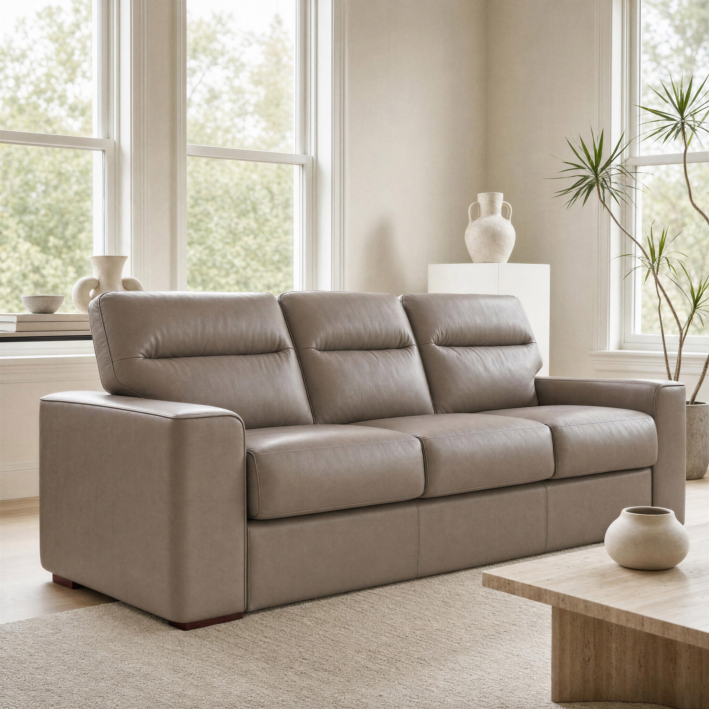 Stearns & Foster Walker Top Grain Sleeper Sofa with Hybrid Mattress, Taupe