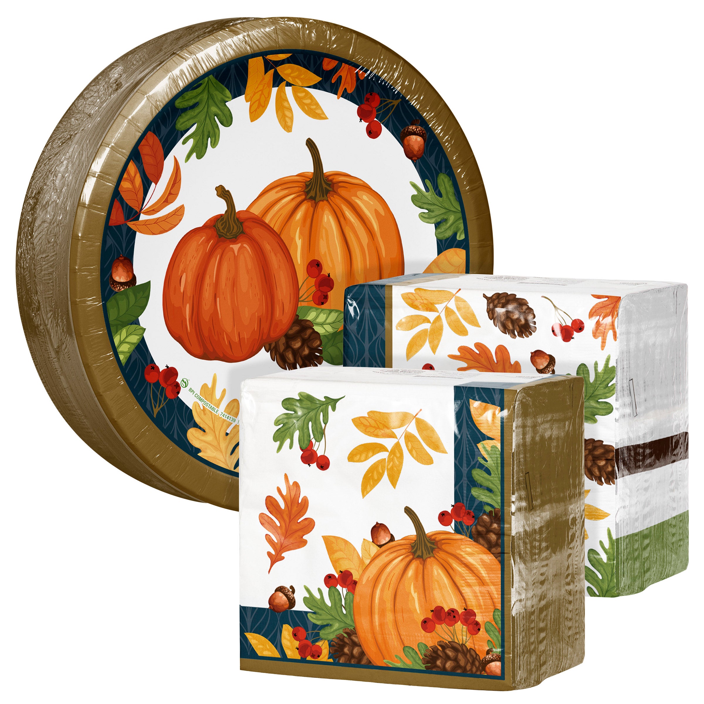 Artstyle Paper Plate and Napkin Bundle, Autumn Harvest, 200-count